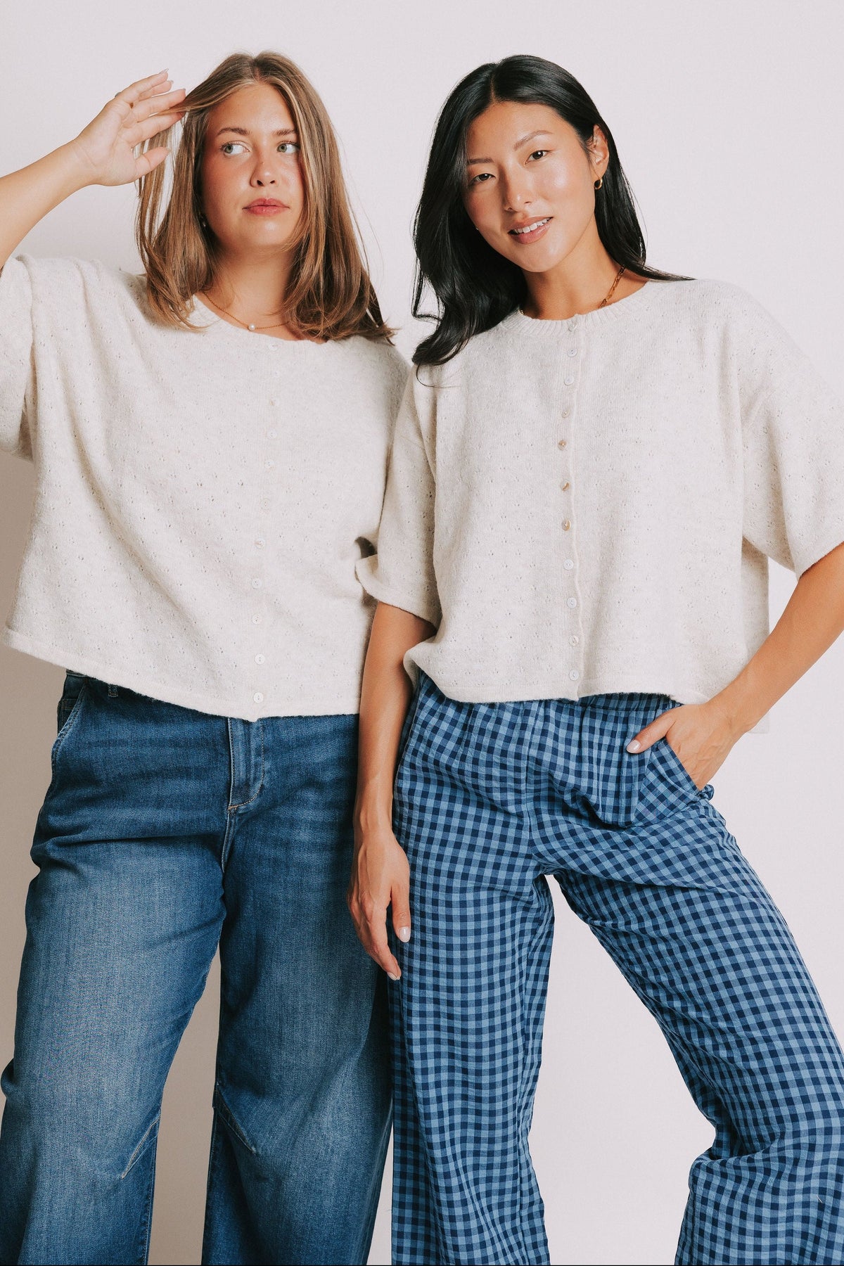 heather natural short sleeve pointelle cardigan 