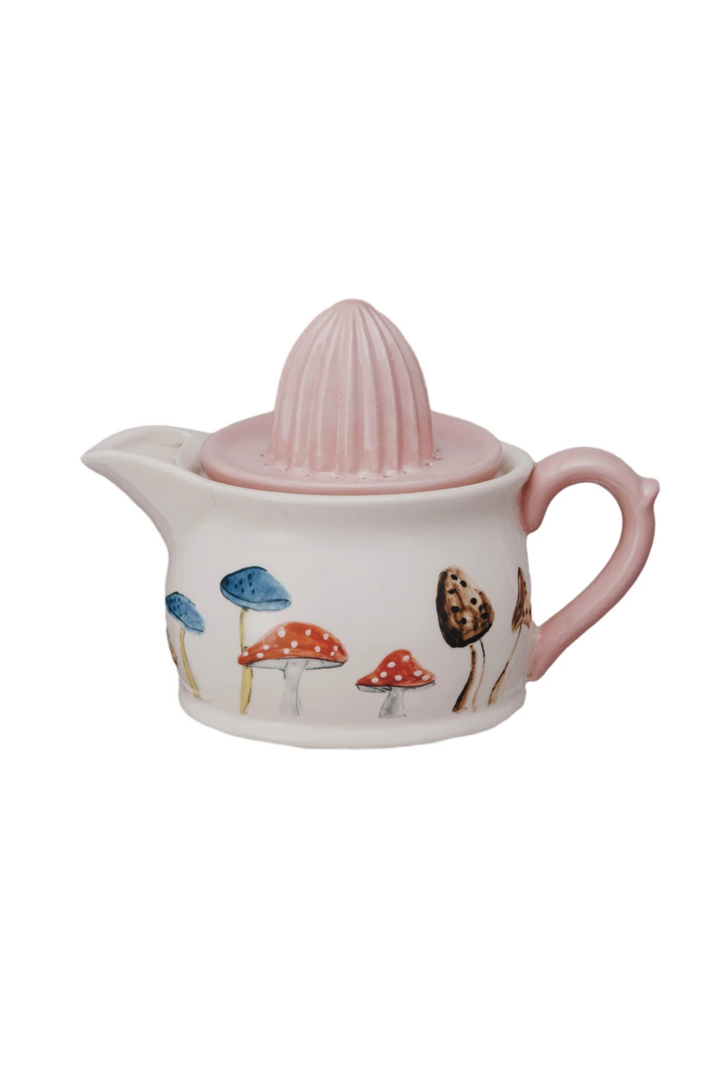 22 oz. Hand-Painted Stoneware Juicer/Pitcher w/ Mushrooms