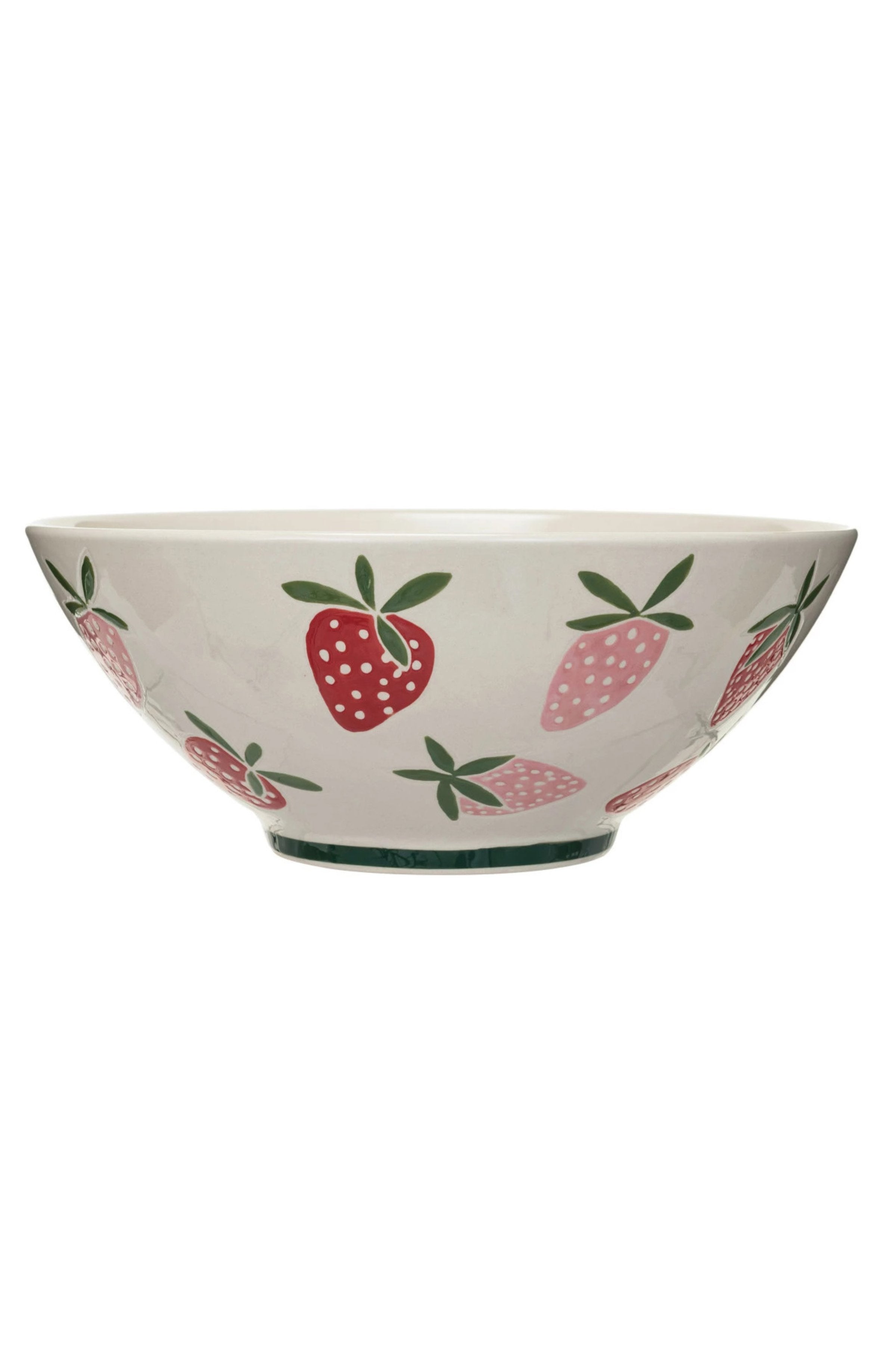 Hand-Painted Stoneware Bowl w/ Wax Relief Strawberries 
