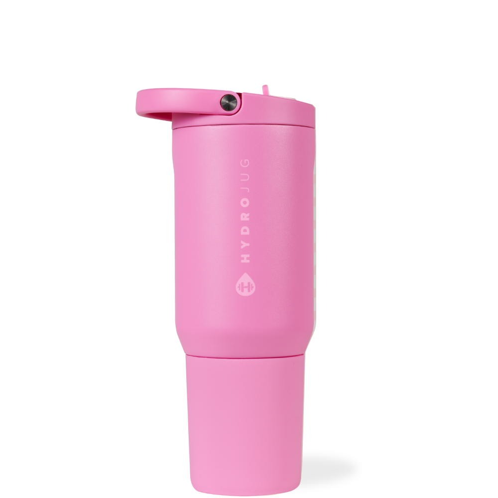 Pink HydroJug tumbler on a white background