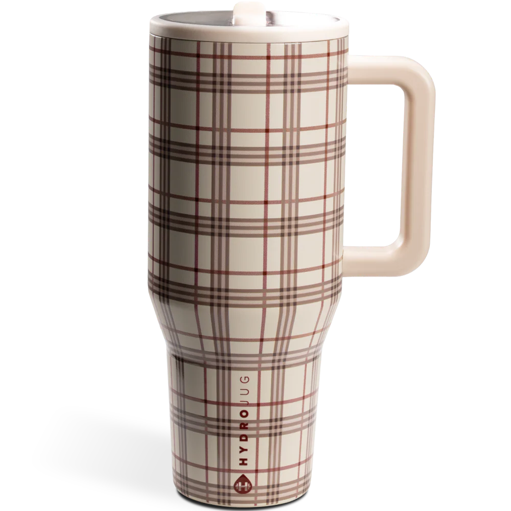 plaid pattern travel bottle with handle by hydrojug