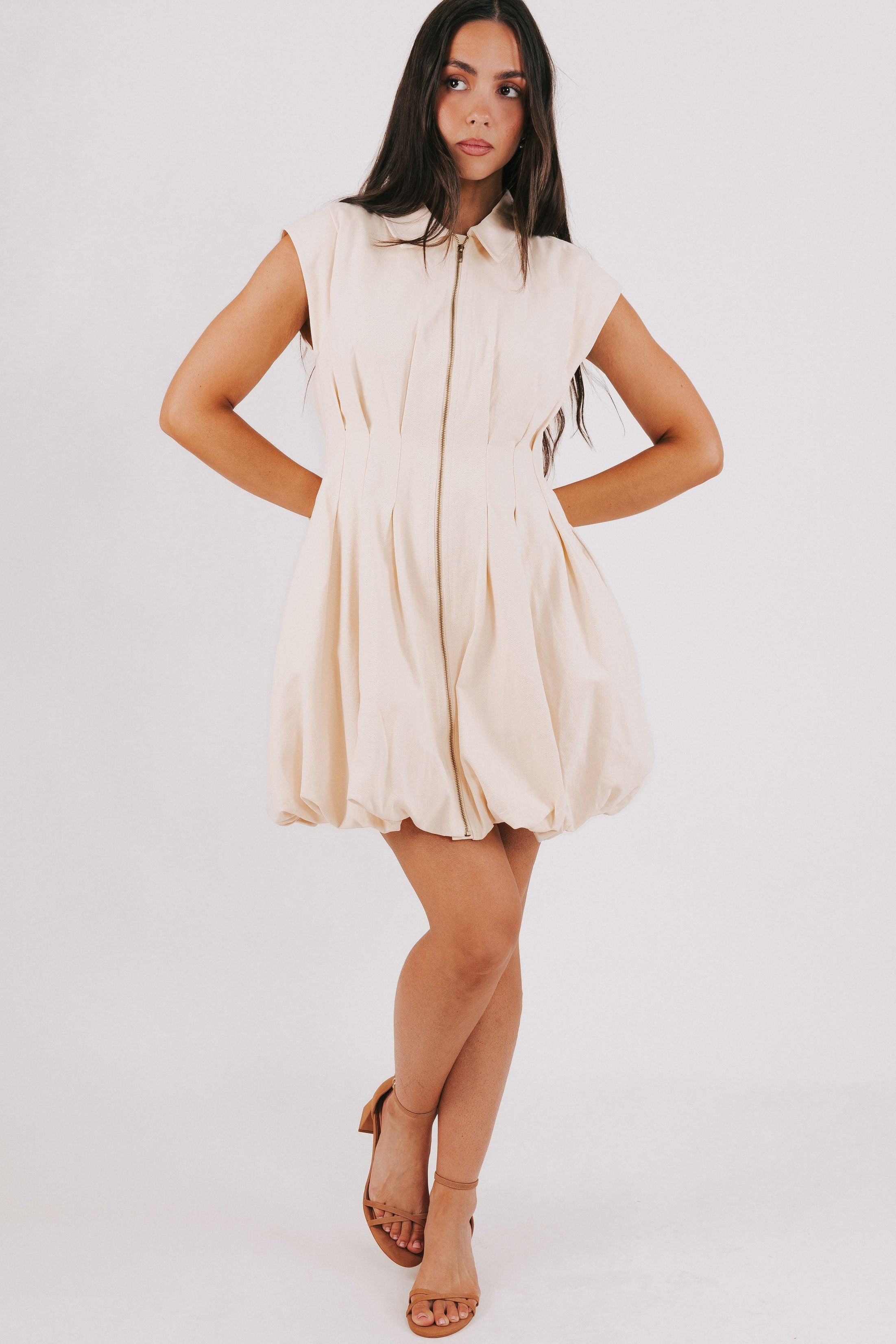 ivory zip up bubble hem dress 