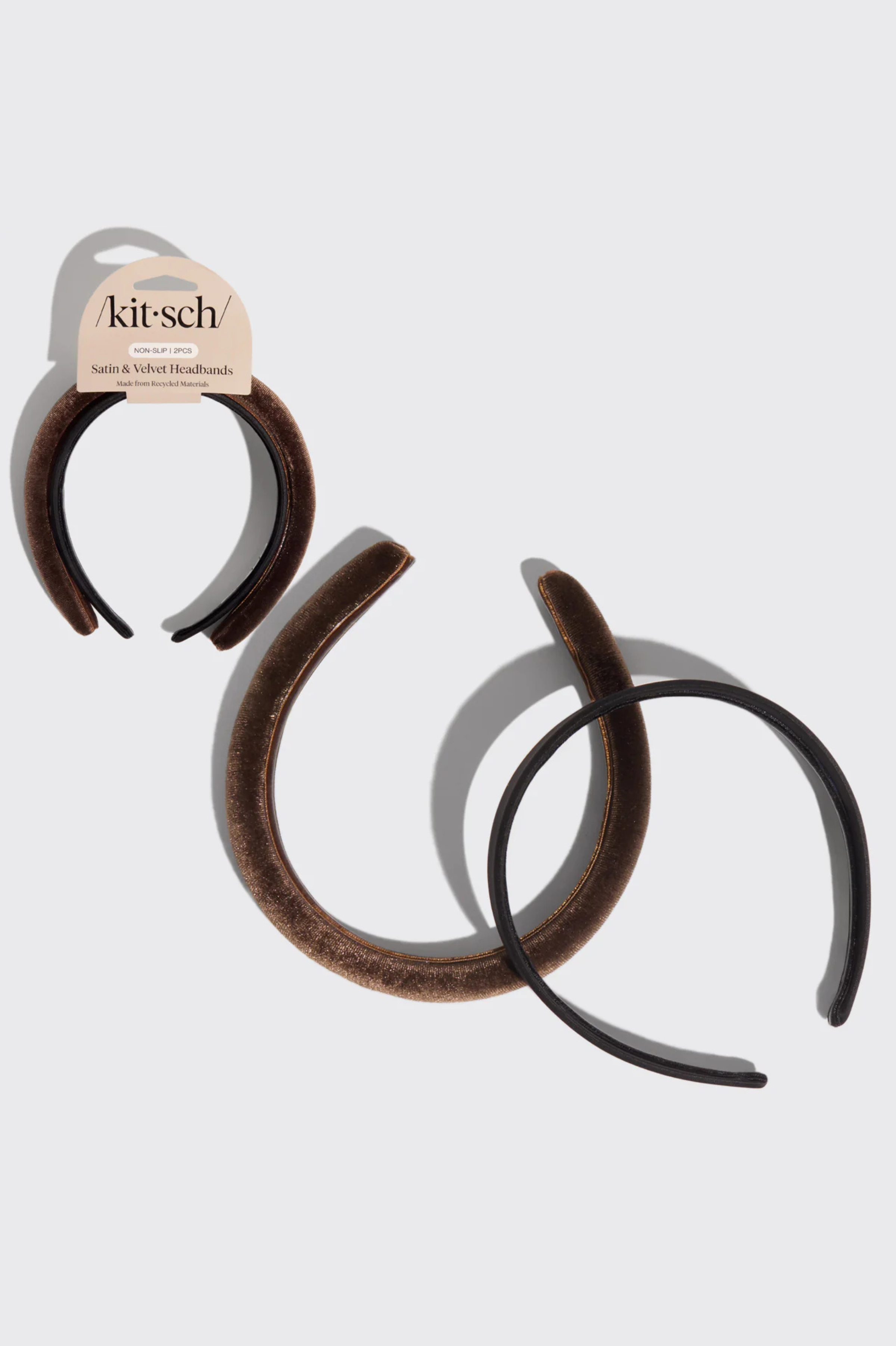 brown and black headbands on a white background with 'kitsch' branding.