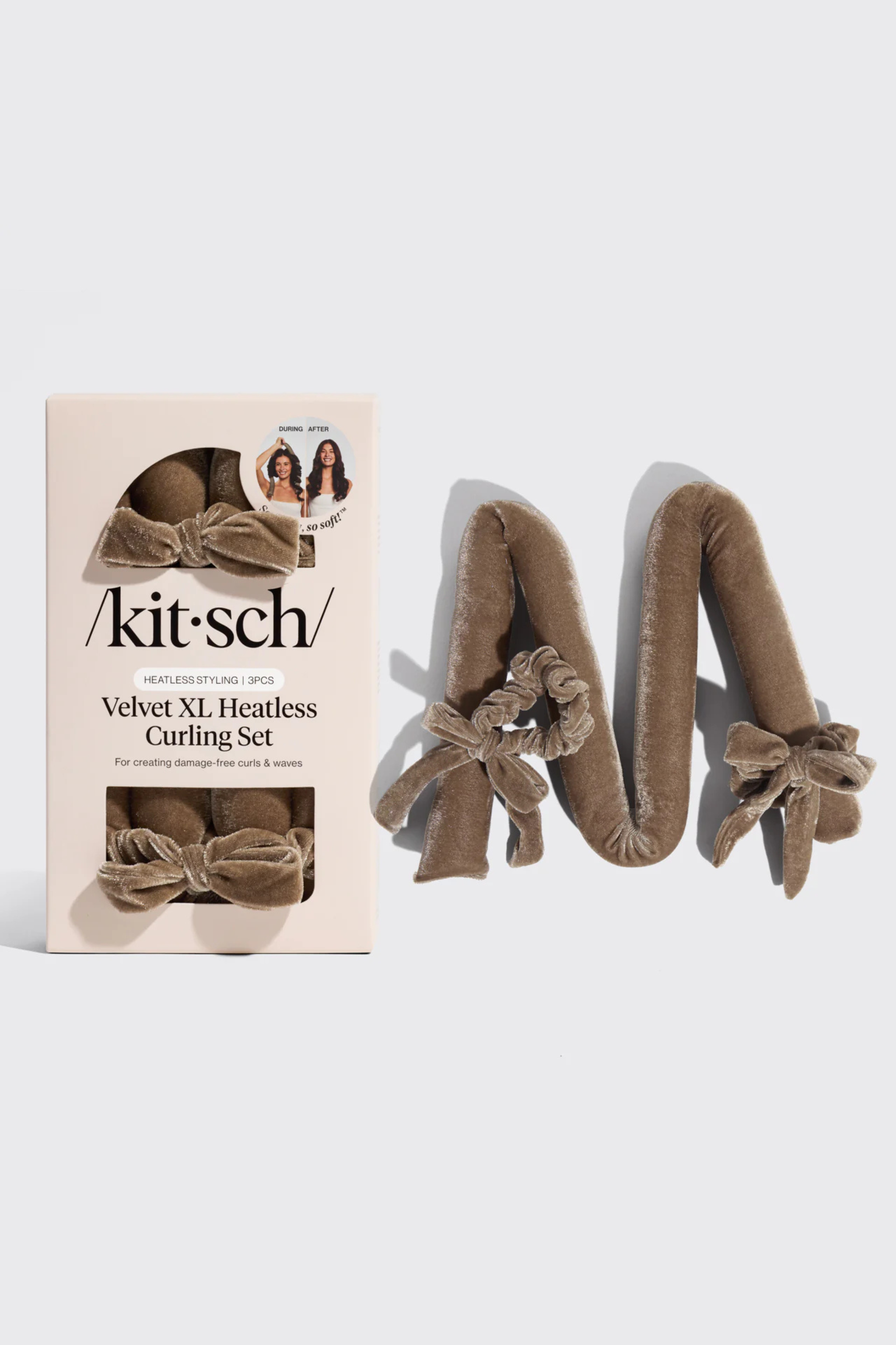 Kit'sch velvet XL heatless curling set with packaging on a white background