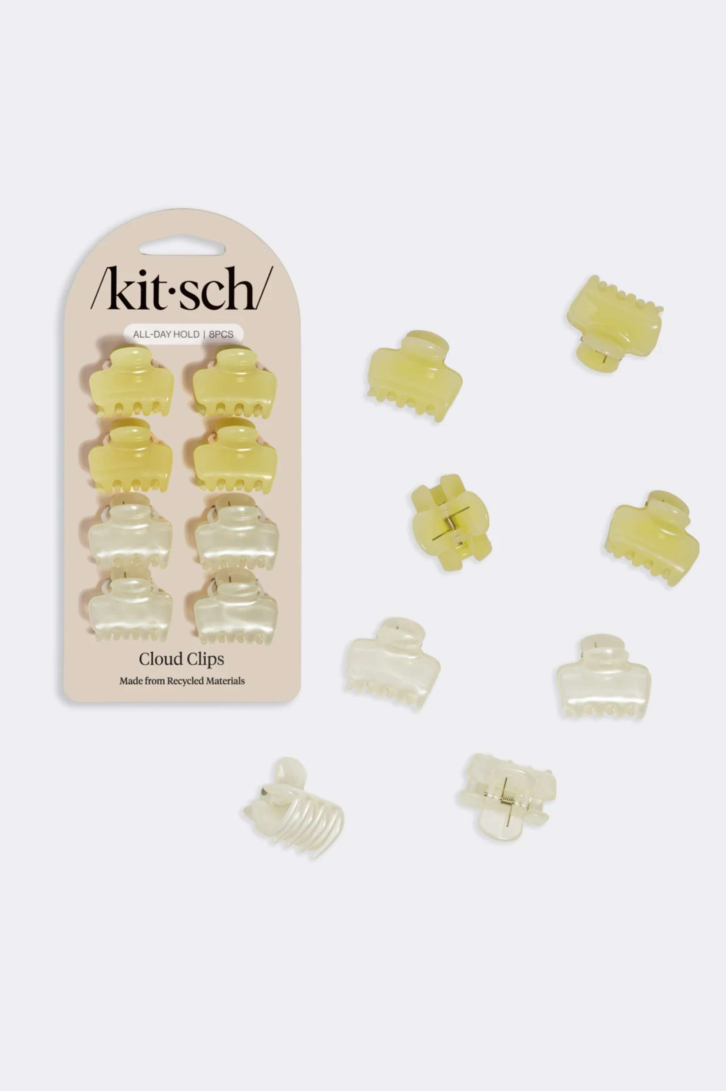 KITSCH - Mini Jelly Cloud Clips 8pc Set - Pearlized Cream & Butter Yellow
