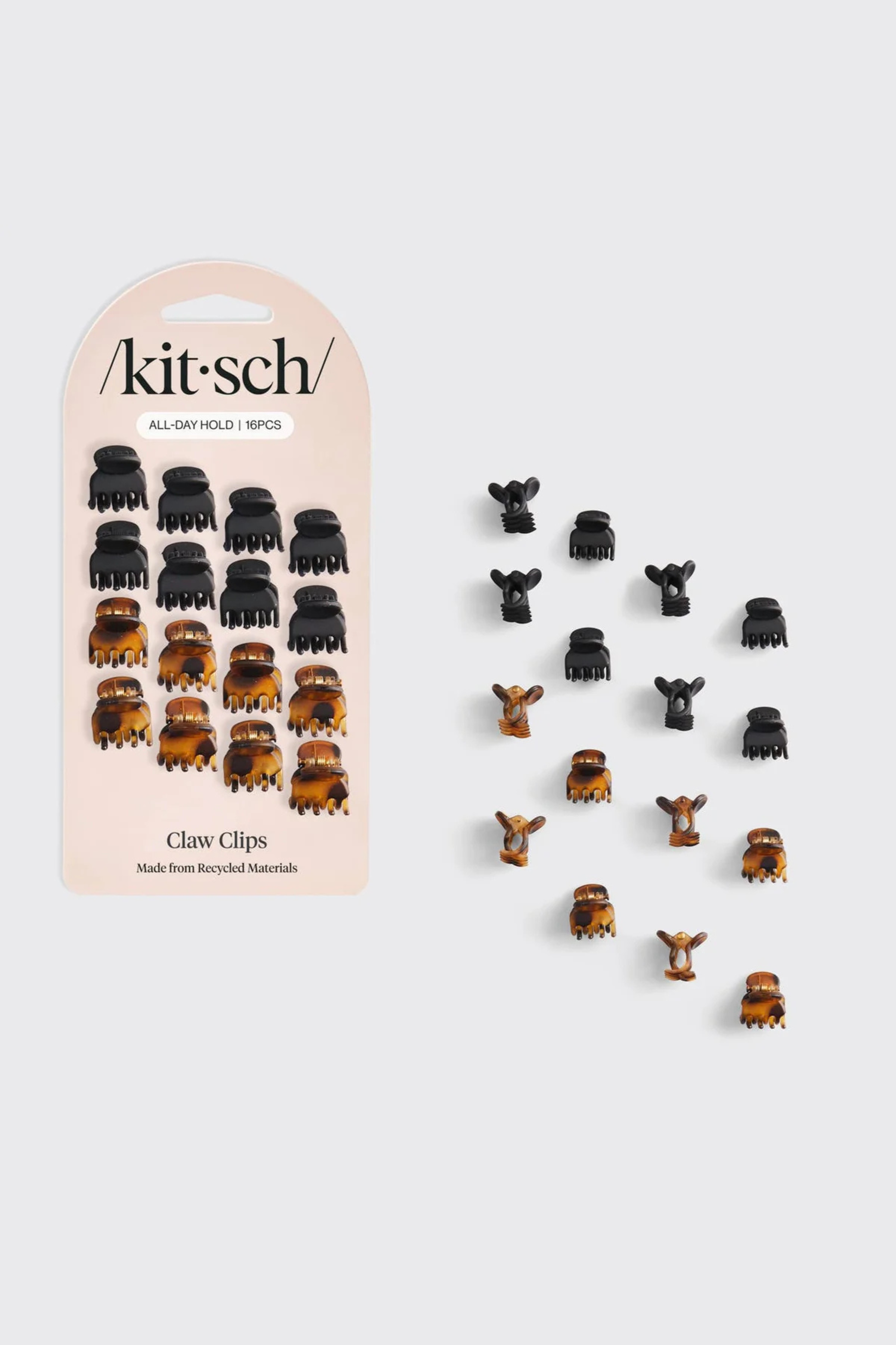 KITSCH - Recycled Plastic Micro Classic Claw Clips 16pc Set - Black & Tort