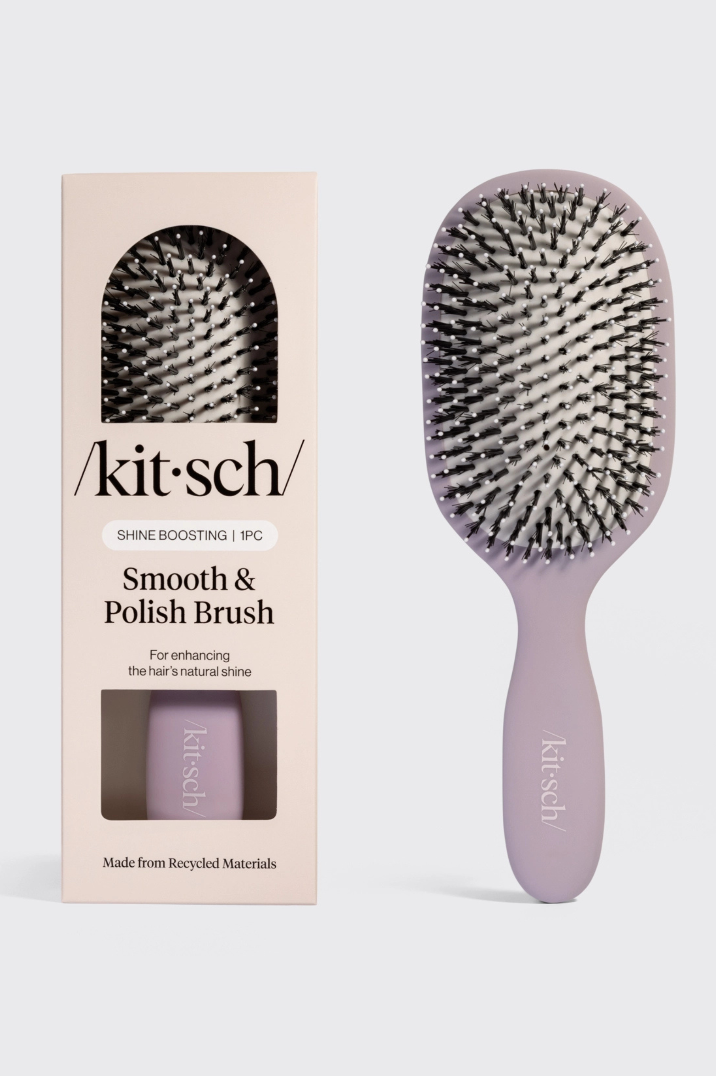 Kitsch recycled plastic shine boosting smooth and polish brush. For enhancing the hair's natural shine.
