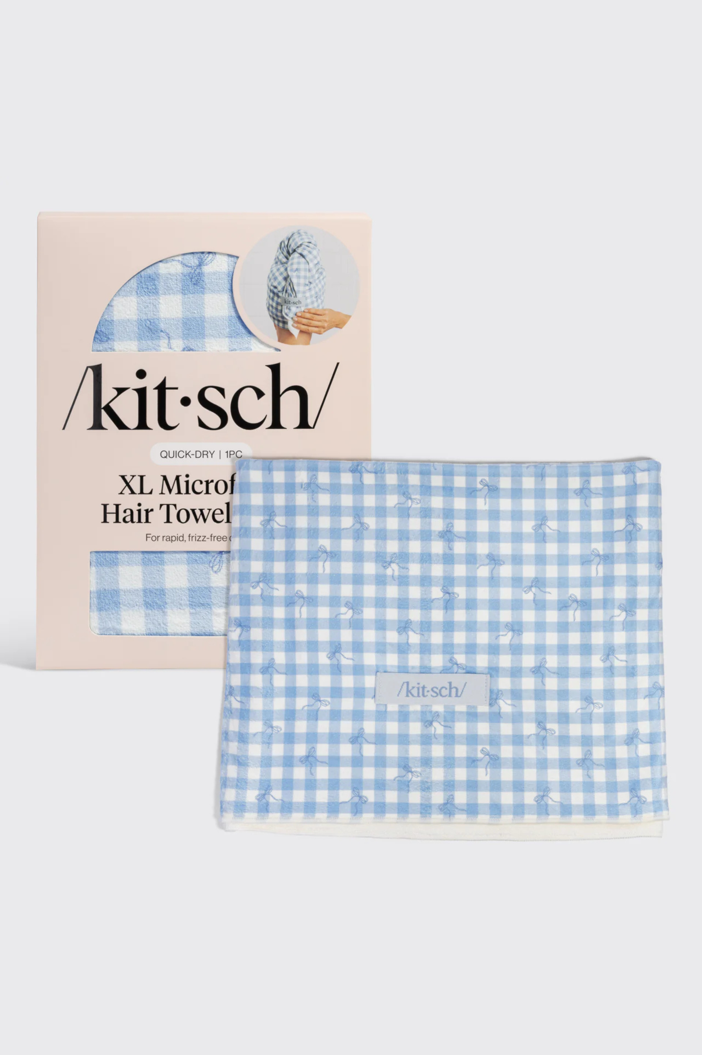 KITSCH - XL Hair Towel Wrap - Gingham Blue