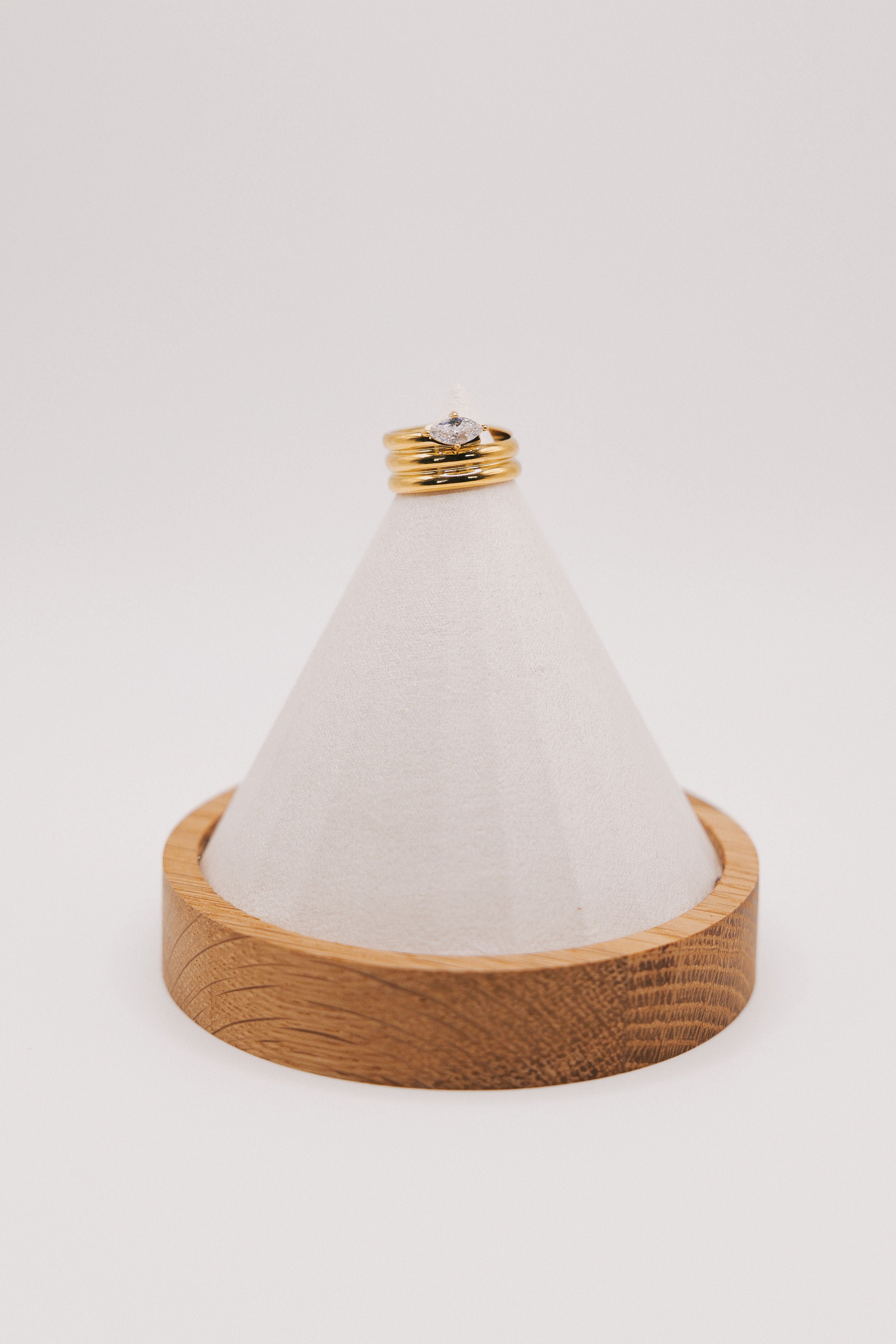 Wrapped layered 18k gold plated ring with oval diamond pendant 