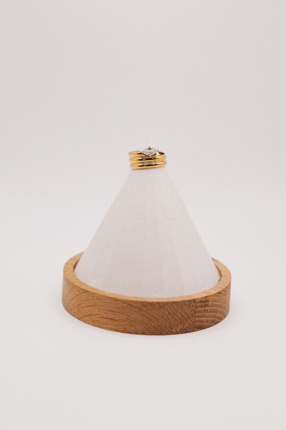 Wrapped layered 18k gold plated ring with oval diamond pendant 