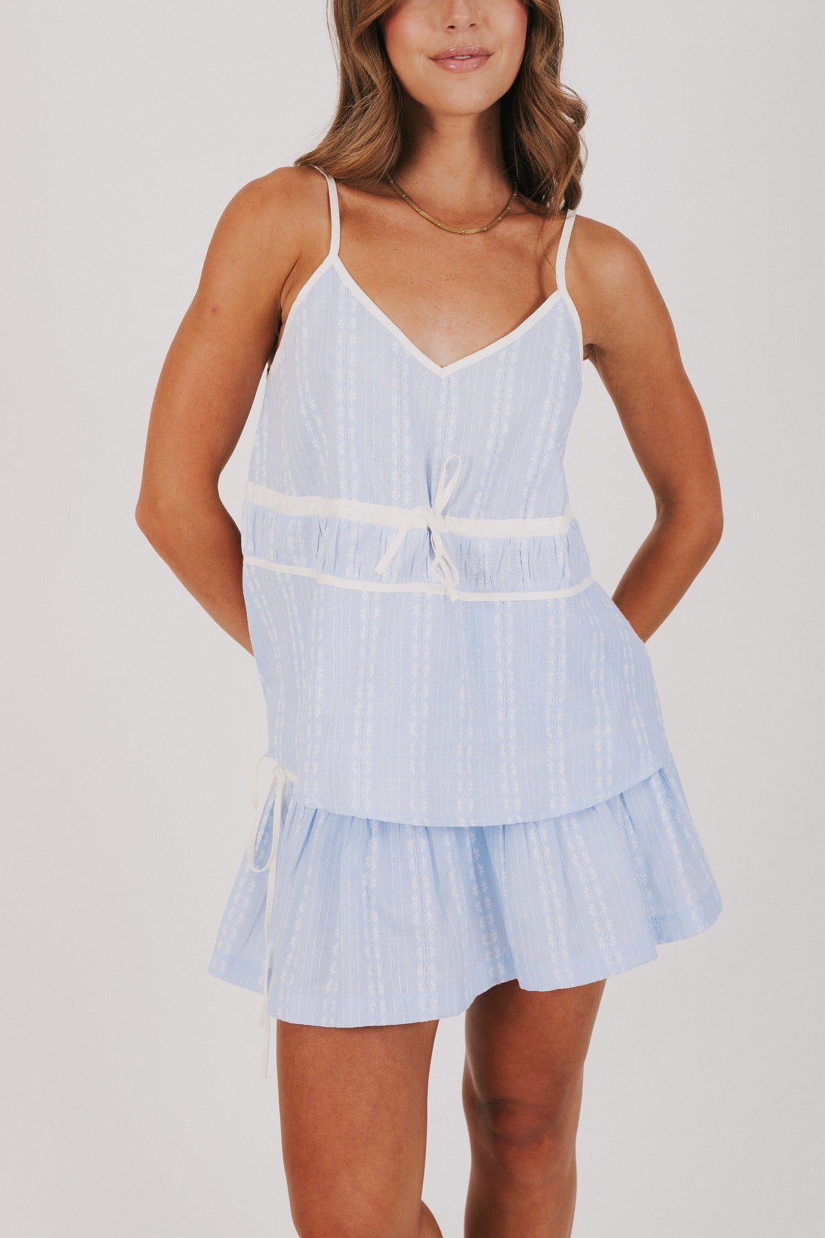 light blue flowy skirt set