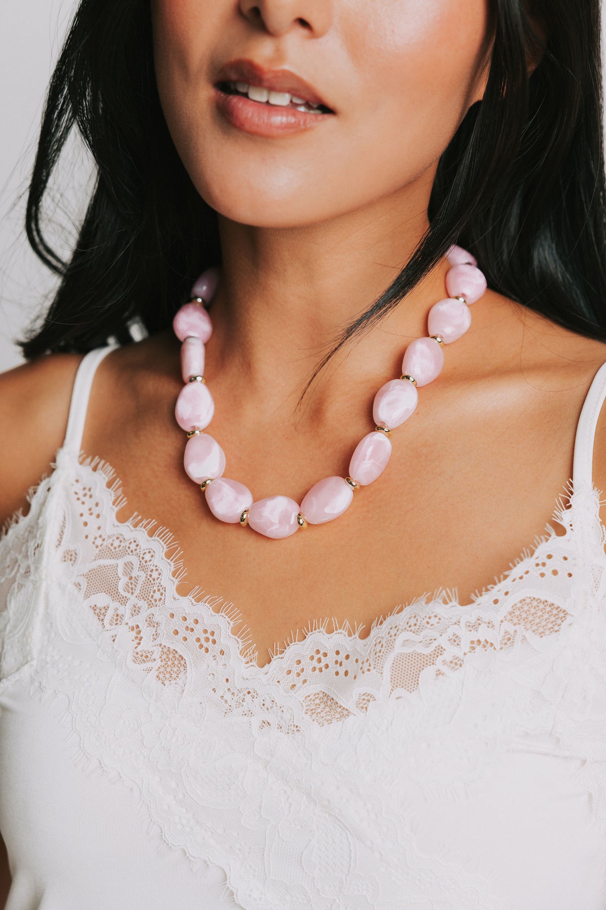 light pink gemstone necklace