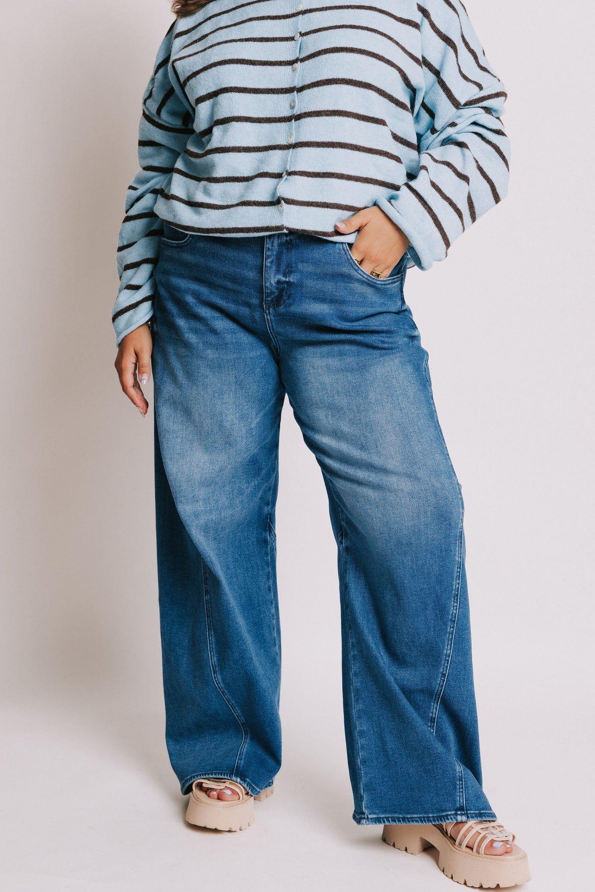 medium wash wide leg jeans plus 