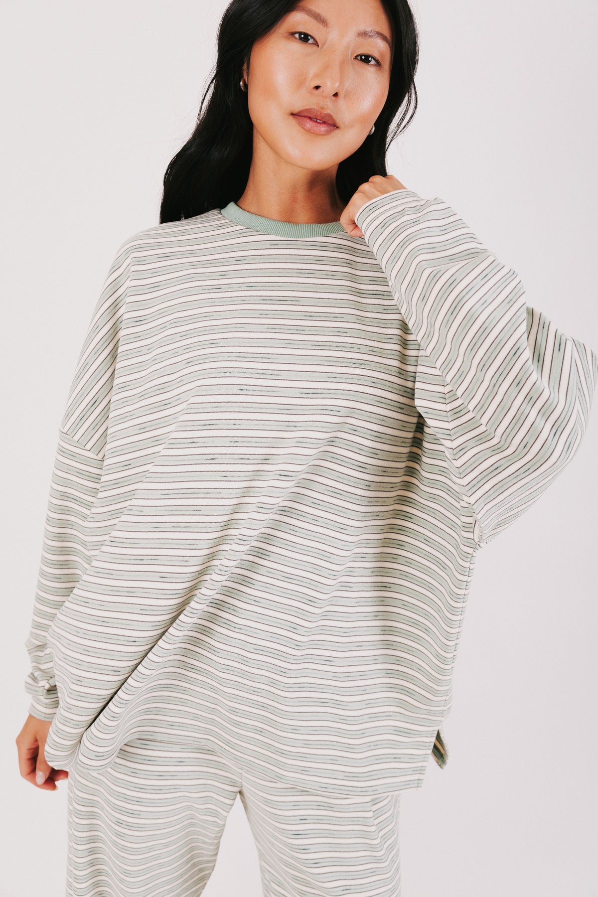 mint striped oversized long sleeve top 