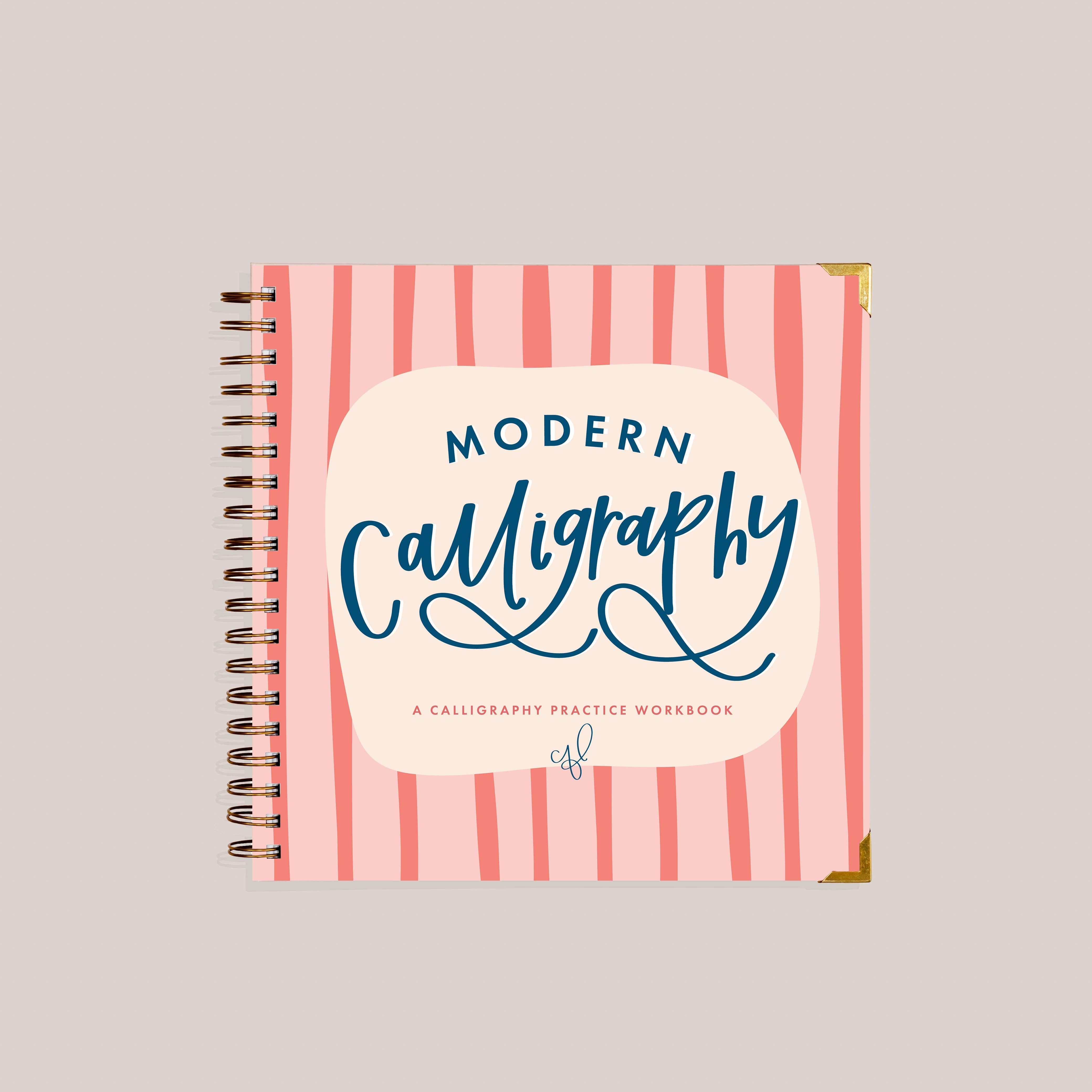 Calligraphy practice workbook with pink striped cover by Instagram's Chalk Full Of Love  