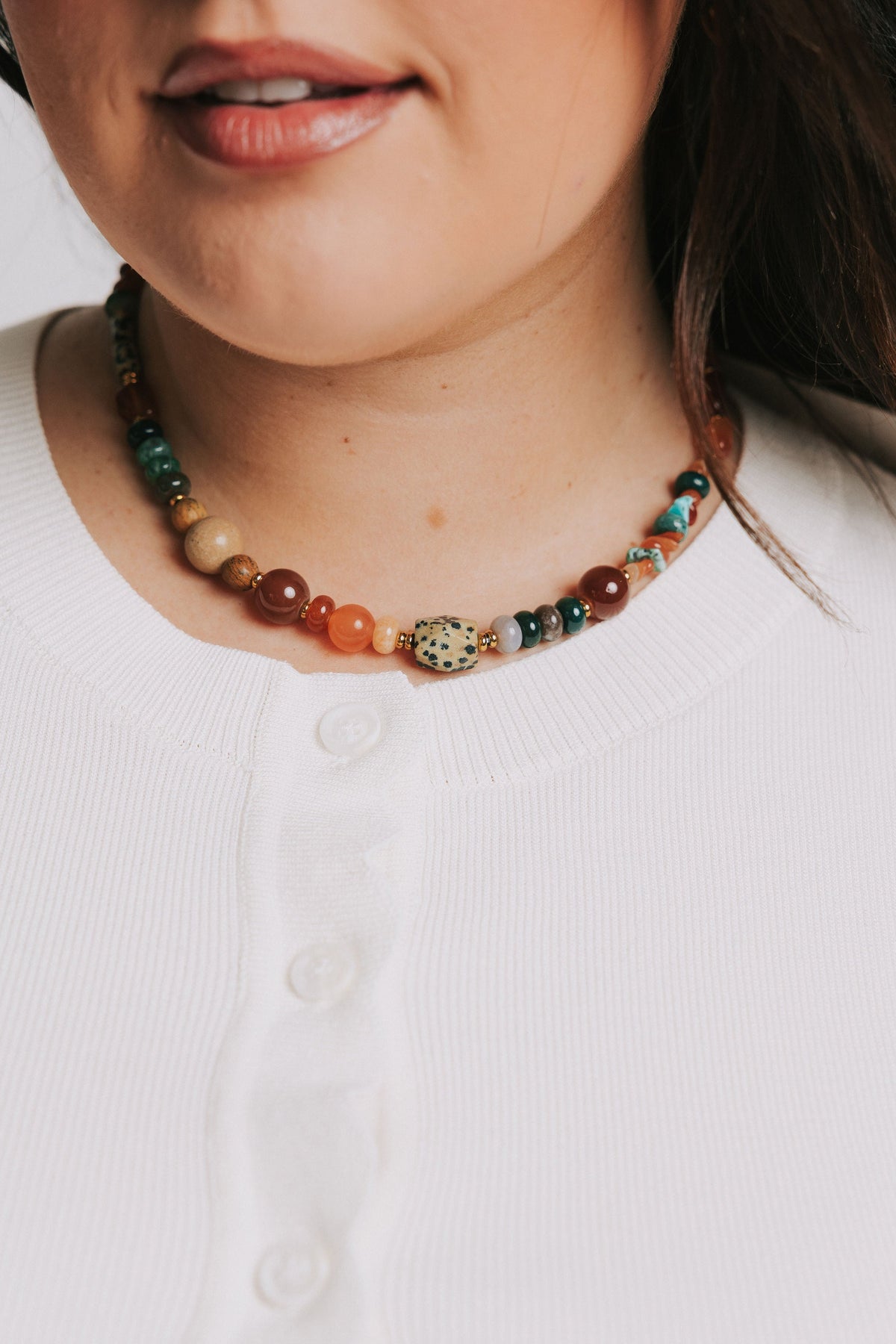 multicolored beaded stone necklace