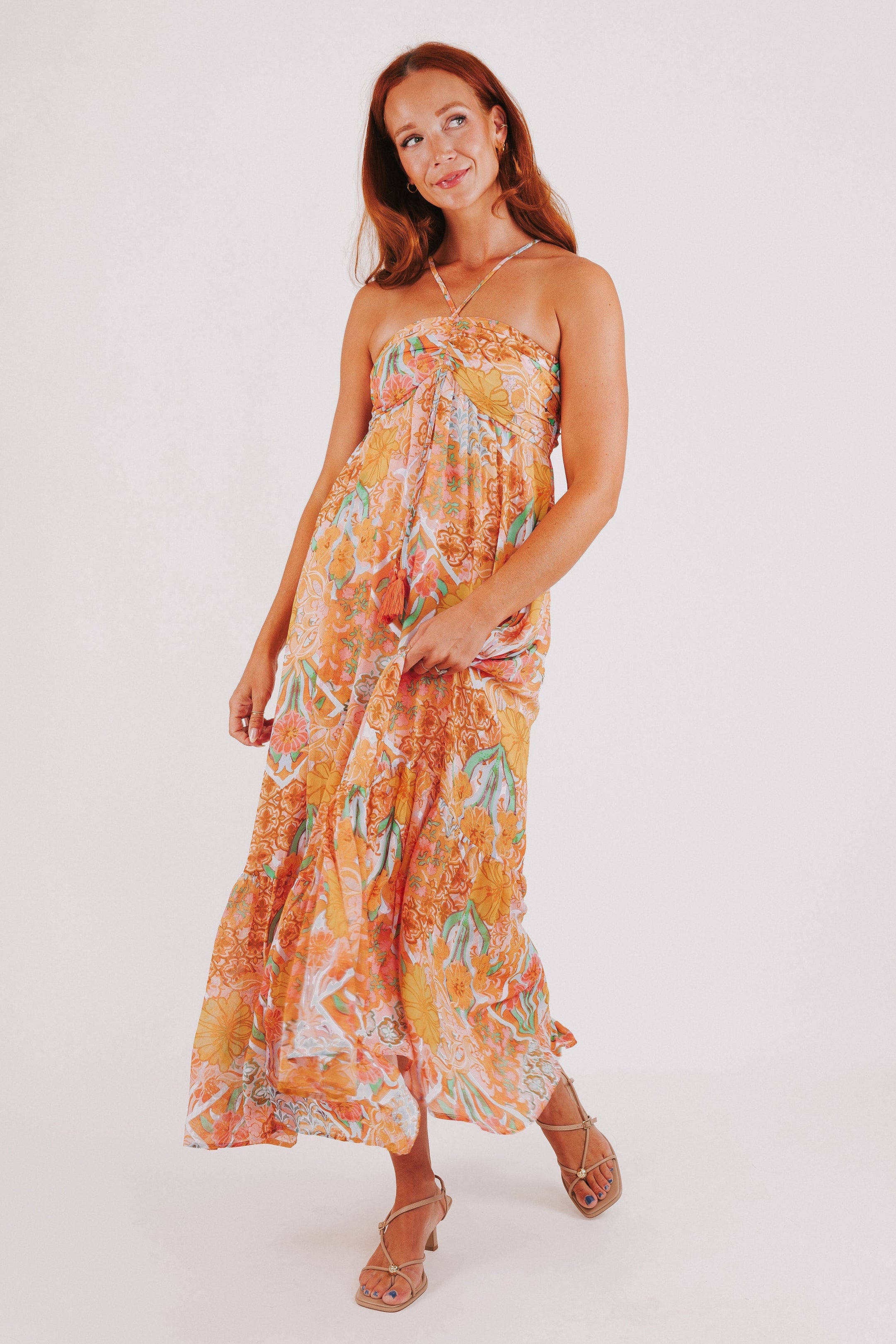 multicolored floral tiered maxi dress full