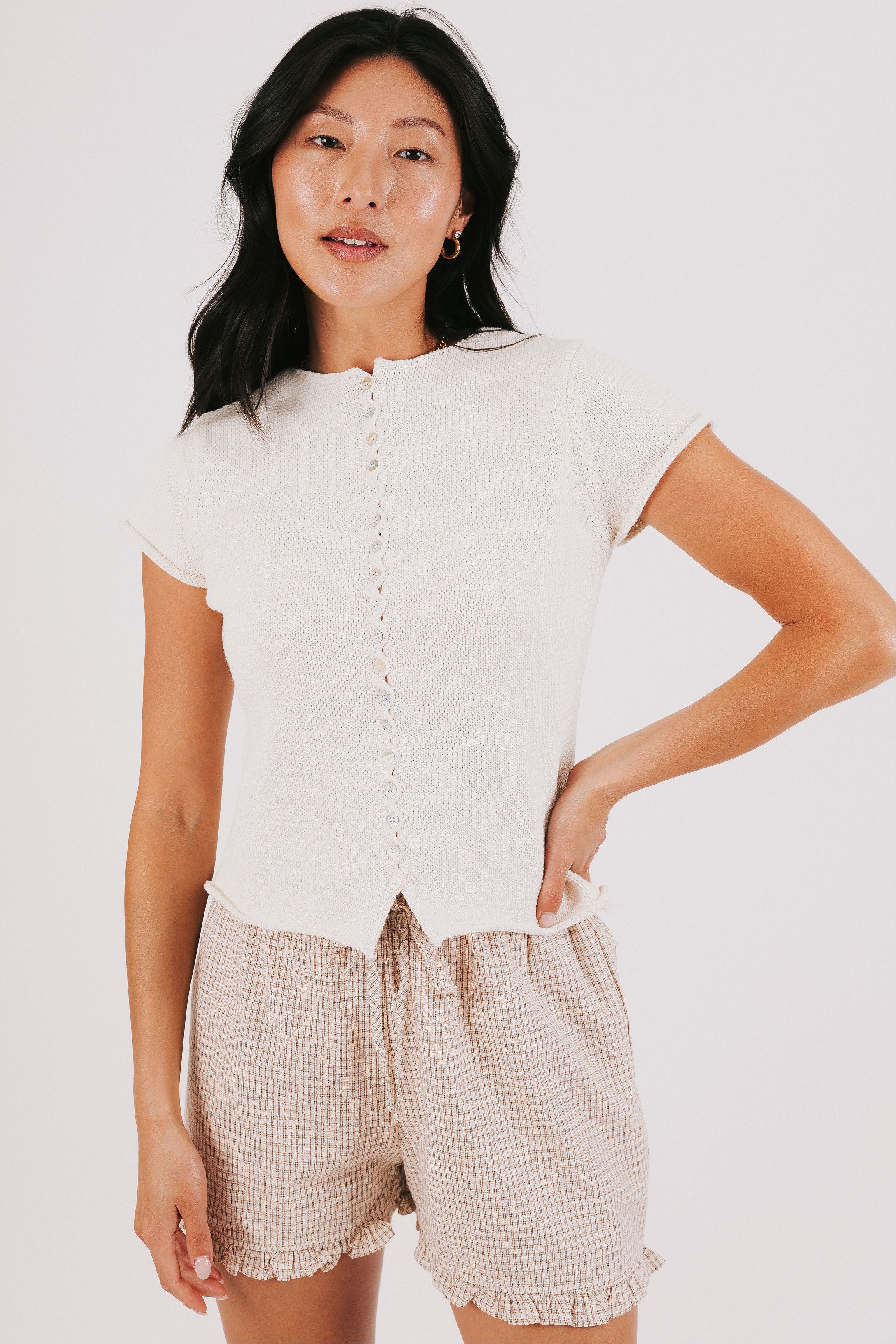 off white knit buttoned top 