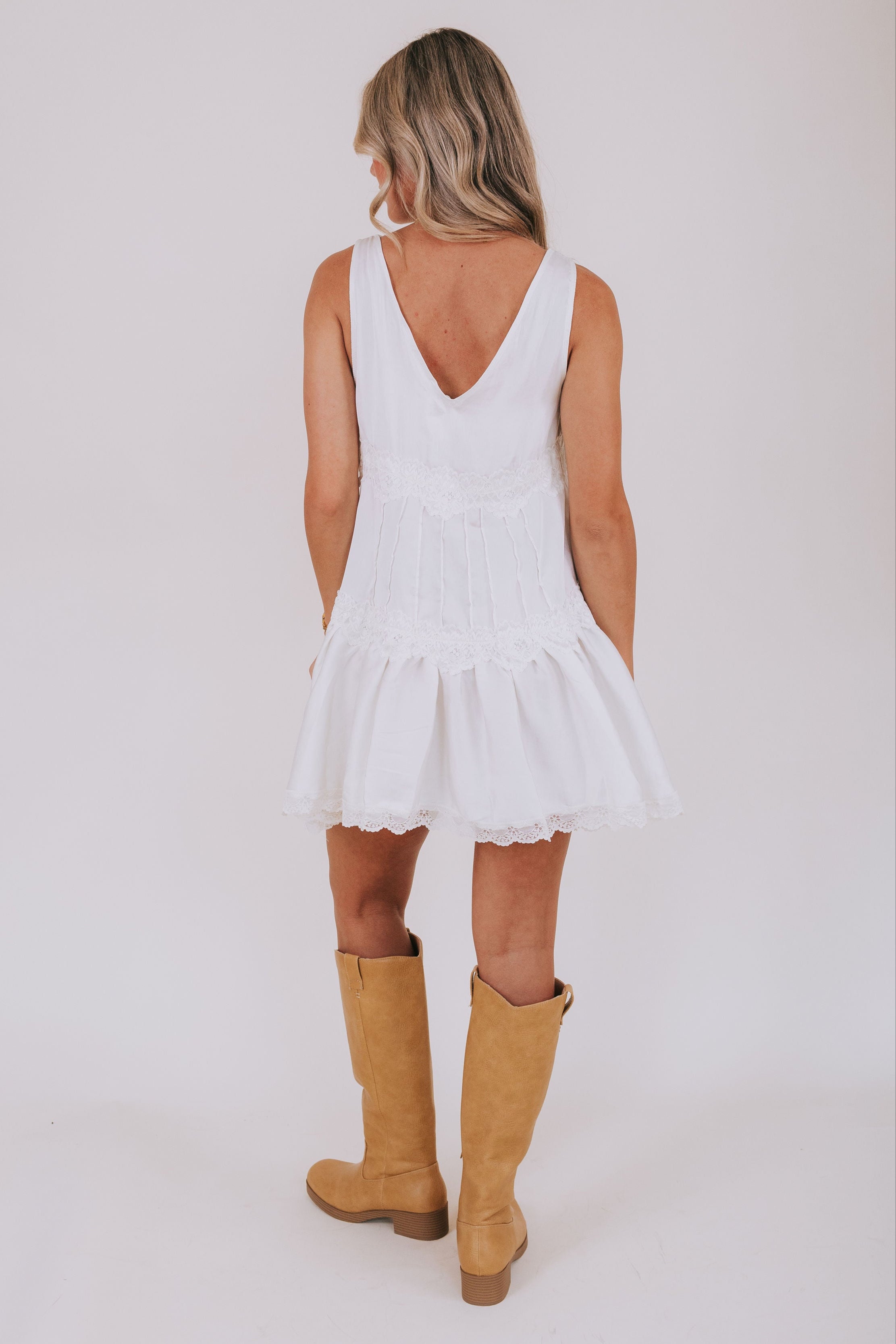 free people white mini dress Tabby Lace in Tea Its tiered design and seam details add charming layers Free People Remino Eyelet Mini