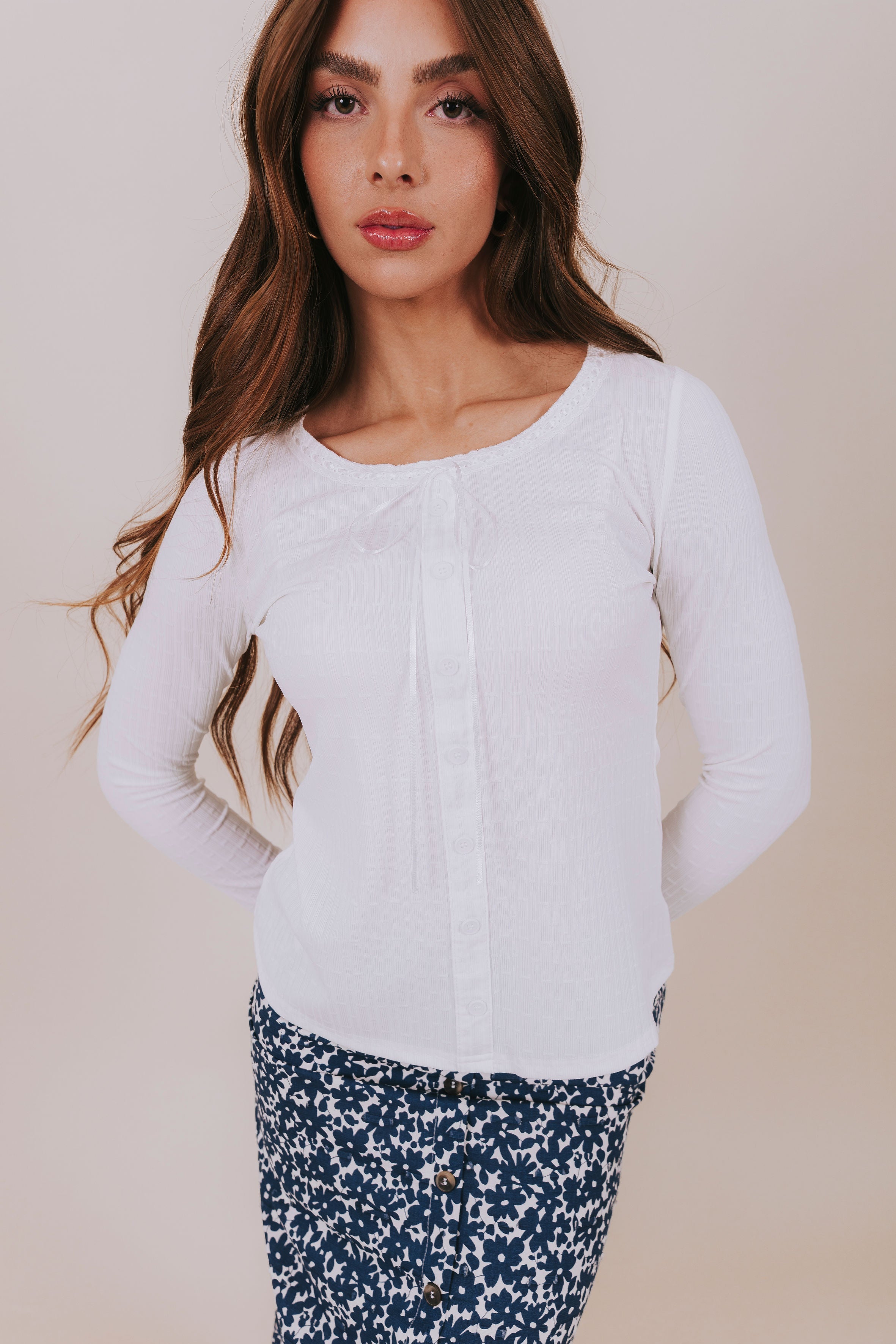 off white textured long sleeve front