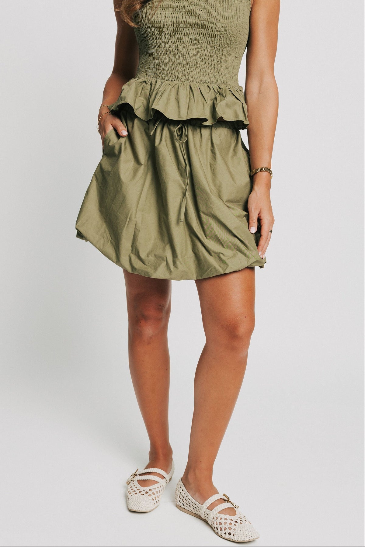 olive bubble hem mini skirt 
