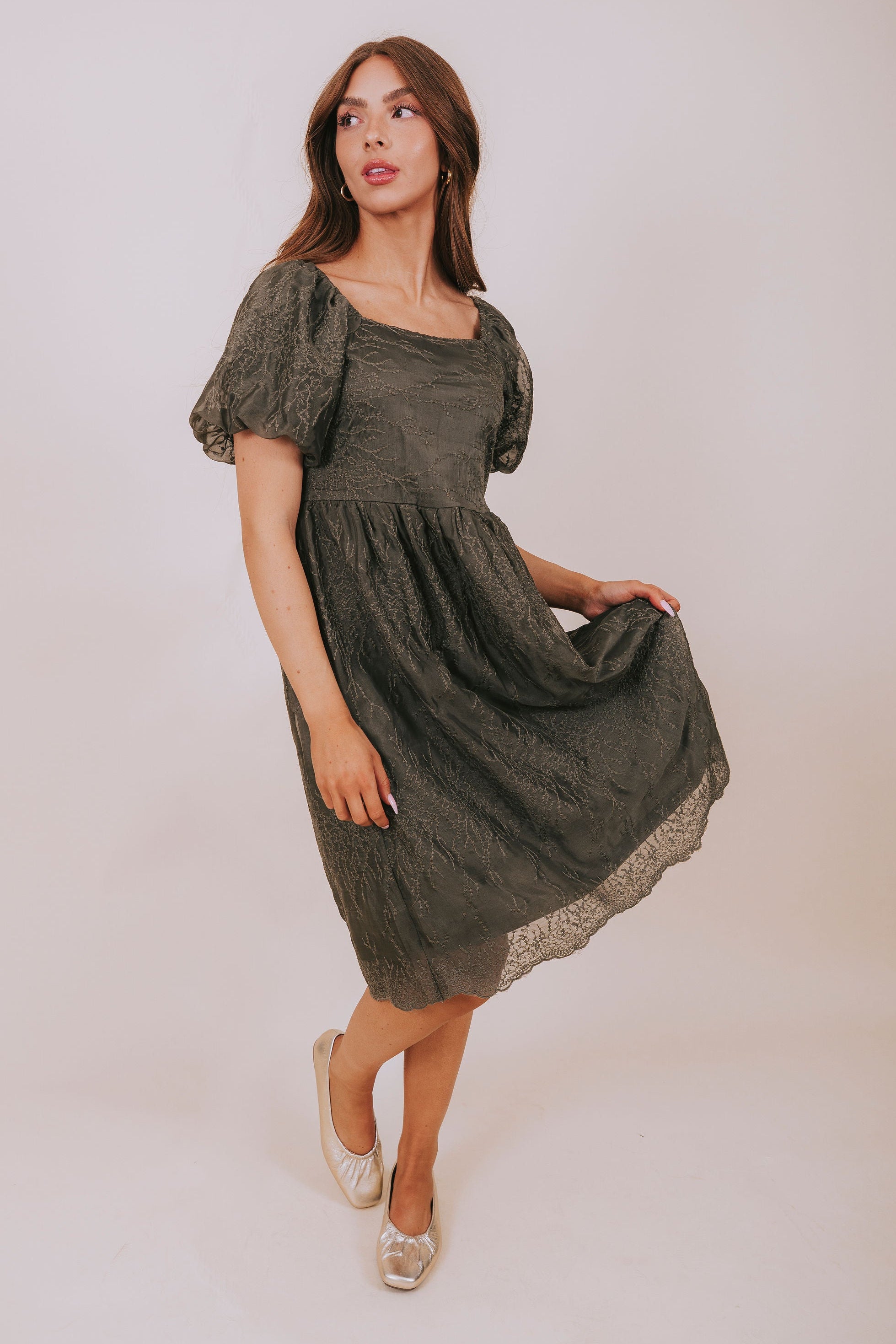 slim fit dress slacks 2-Way Short Sleeve Shirt Dress in Army Green // PerfectDD Army Green / Xs main image 0
