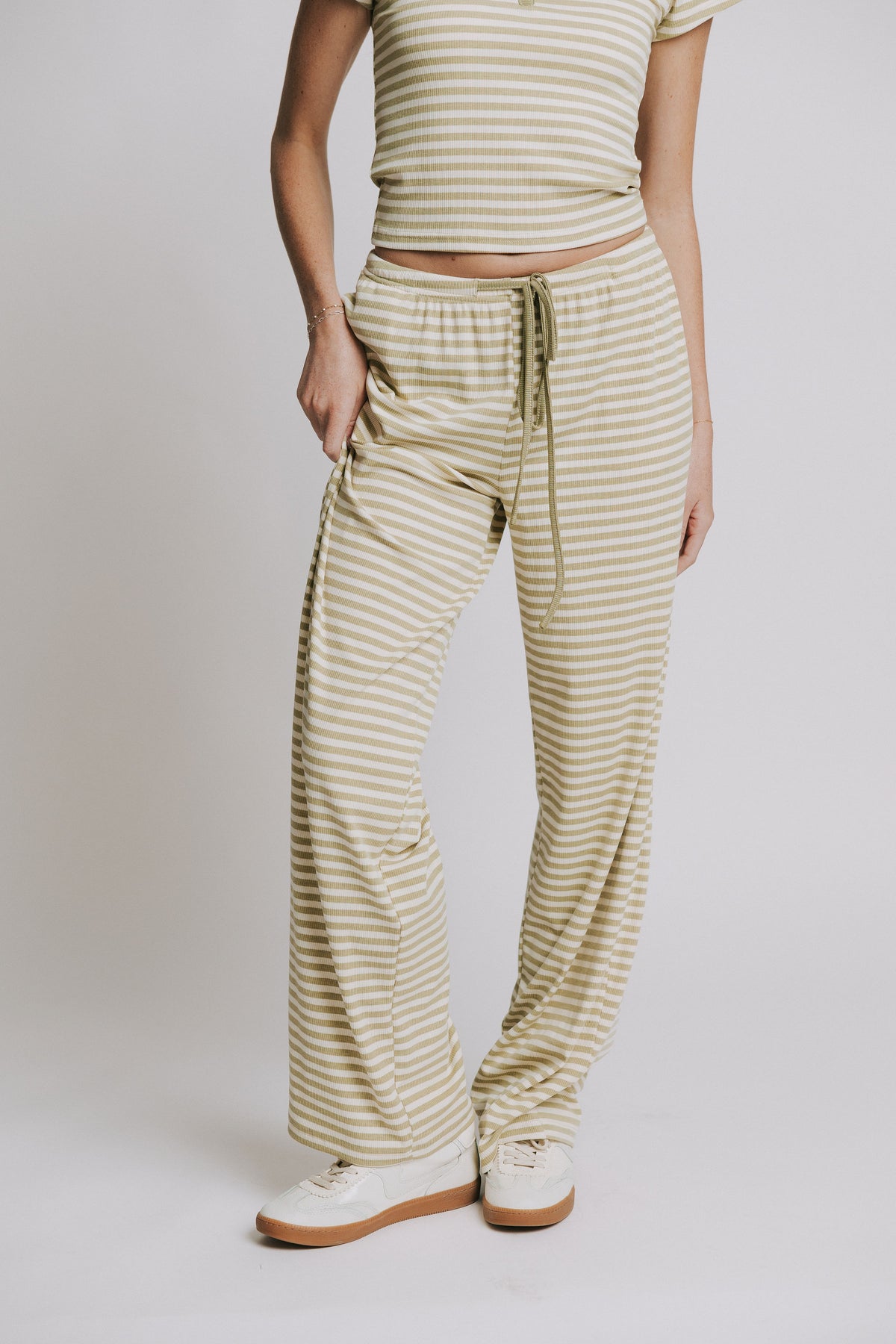 olive striped ribbed lounge pants 
