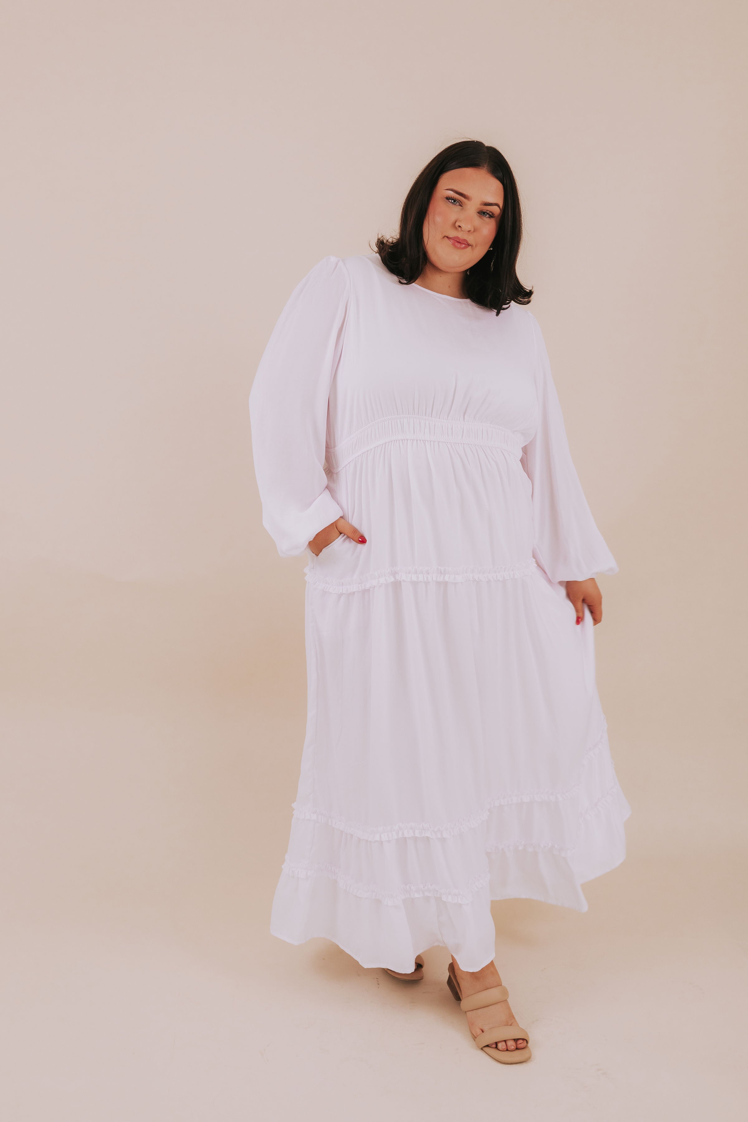 plus size white long sleeve maxi dress Glam Cream Dress - Maxi Dress - Wrap Dress - Long Sleeve Dress