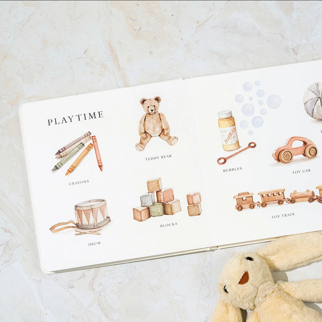 Children's book with illustrations of toys 