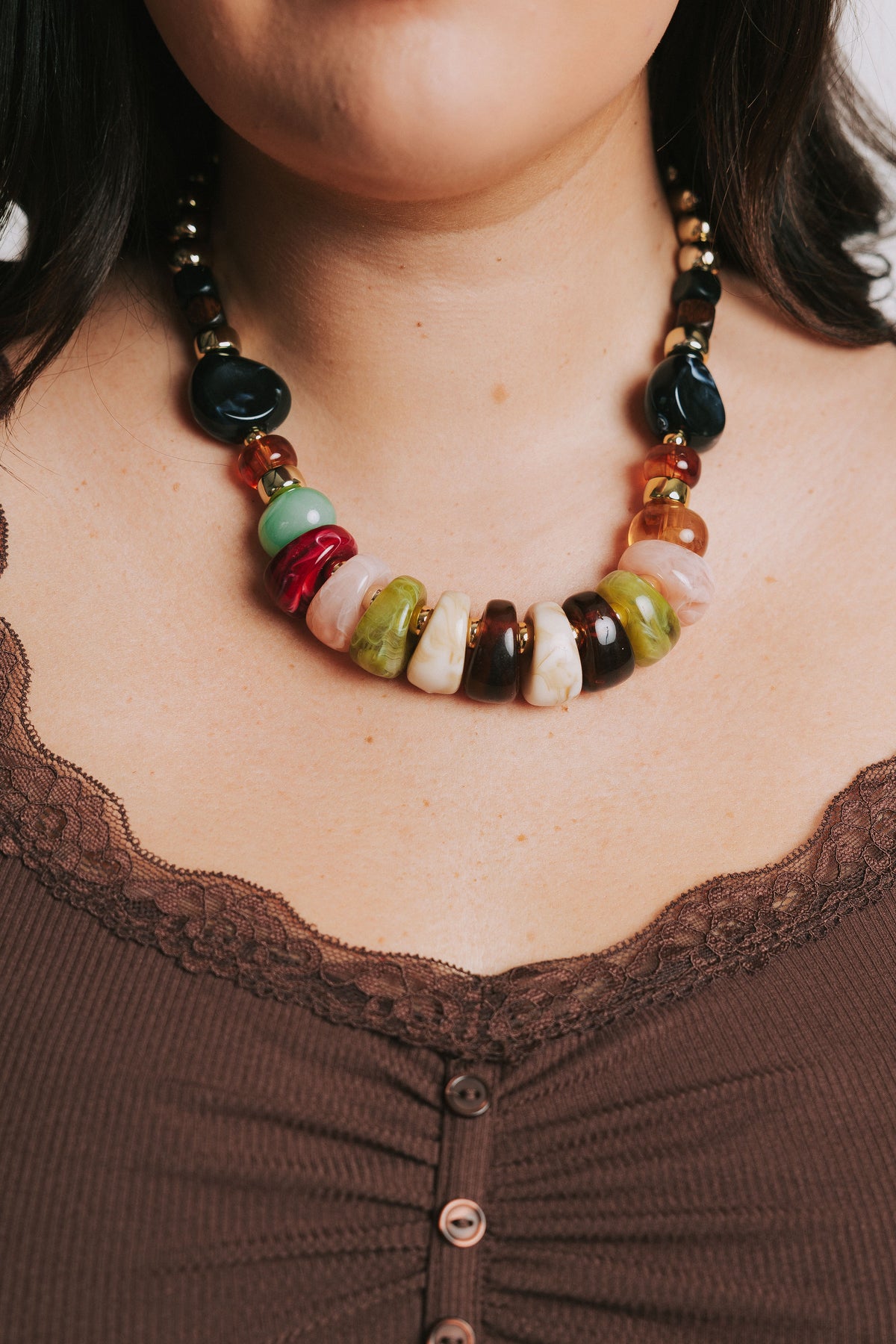 oversized multicolored stone necklace