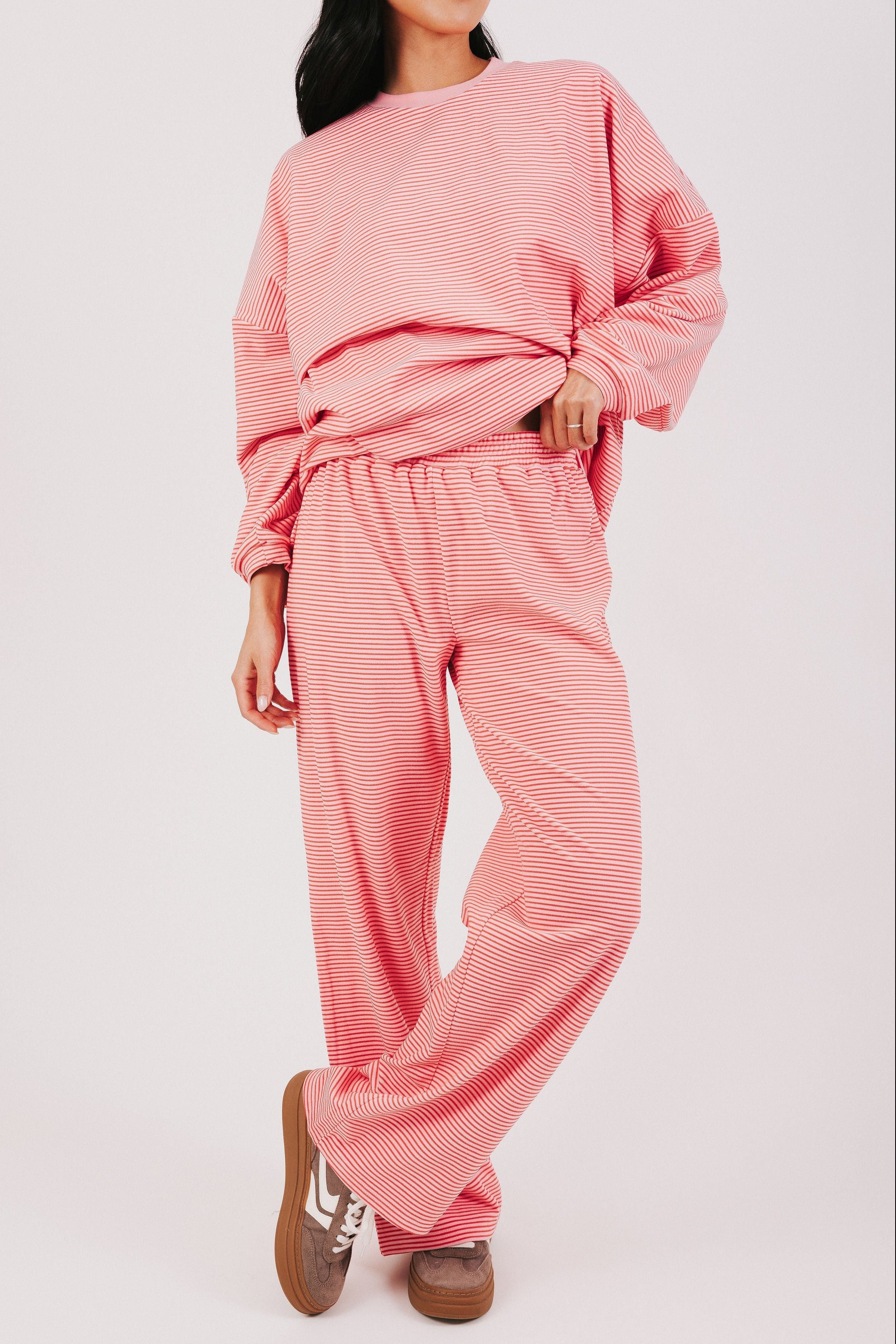 pink and red striped lounge pants 