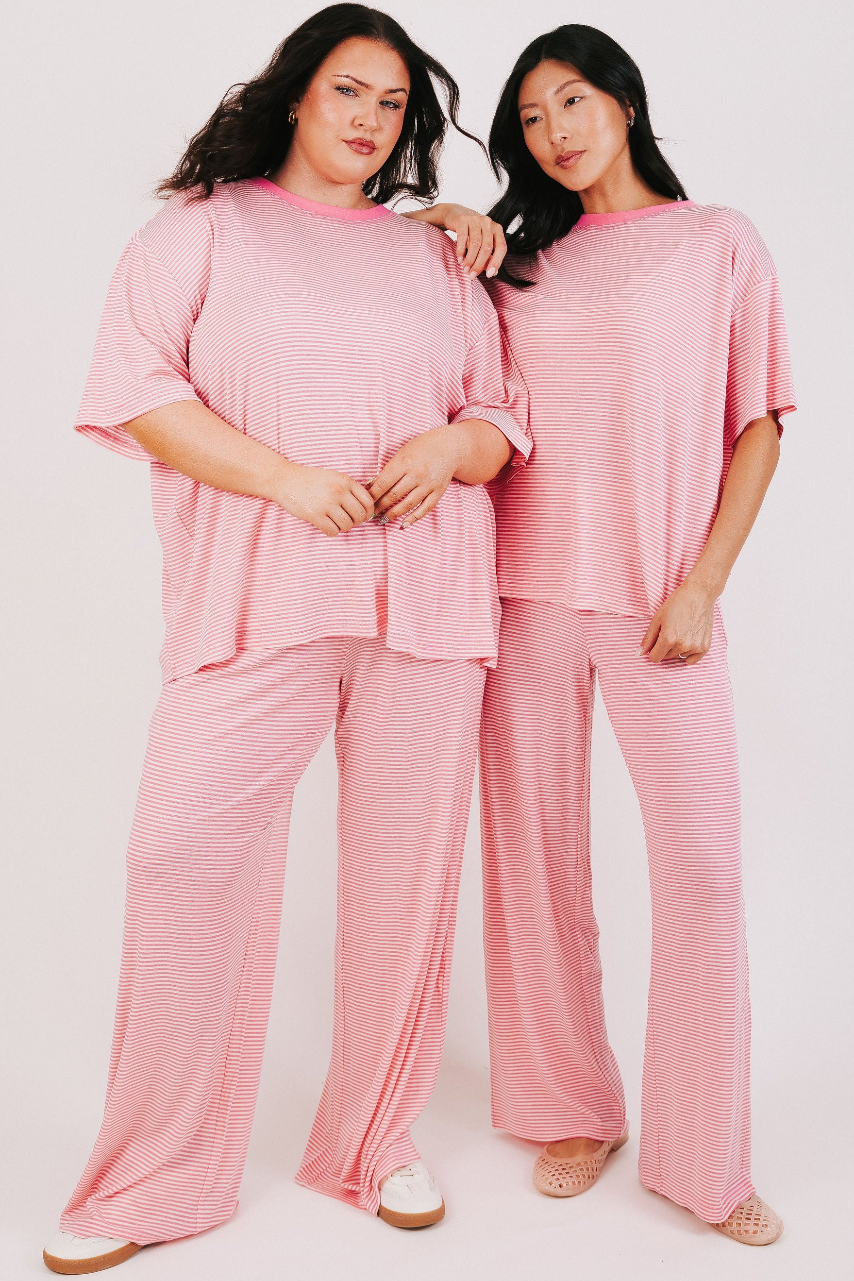 pink and white striped lounge pants 
