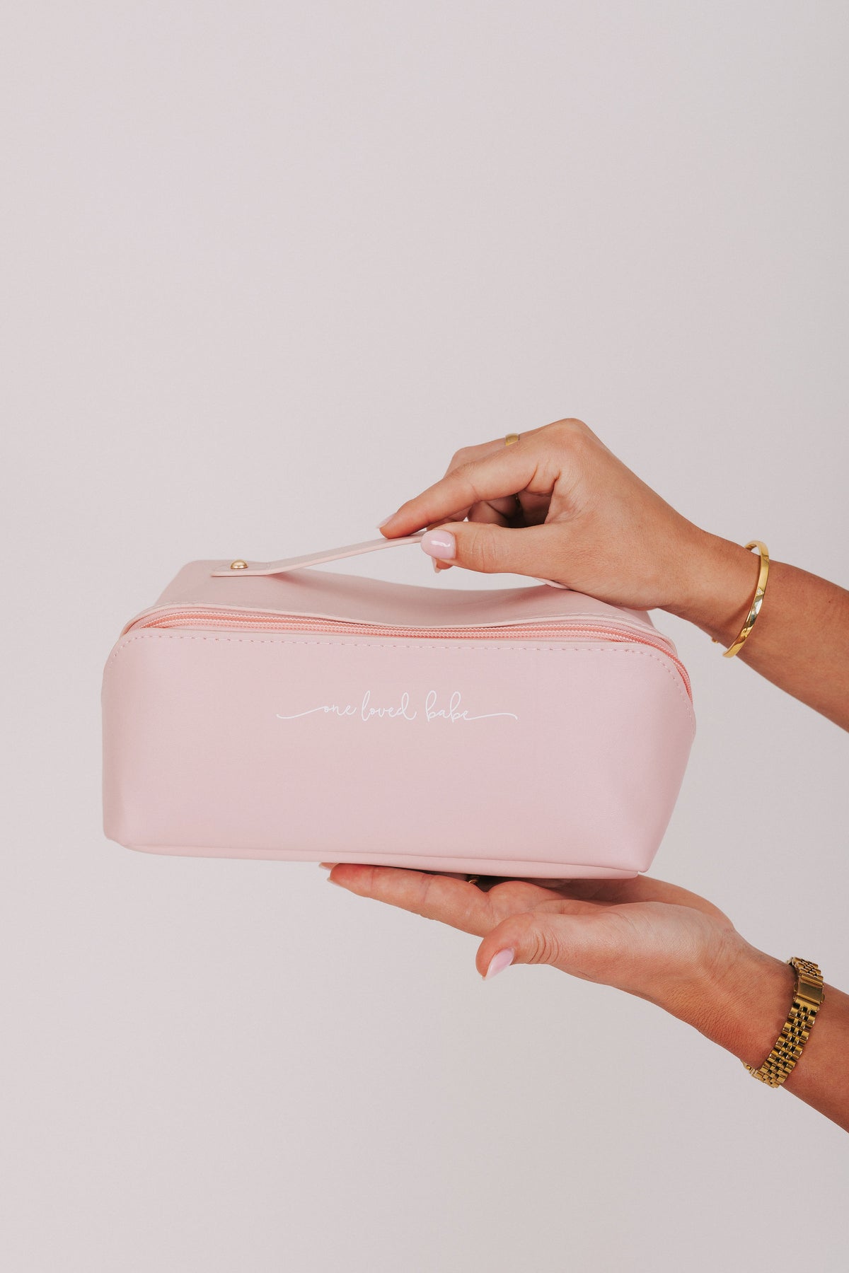 pink makeup bag front