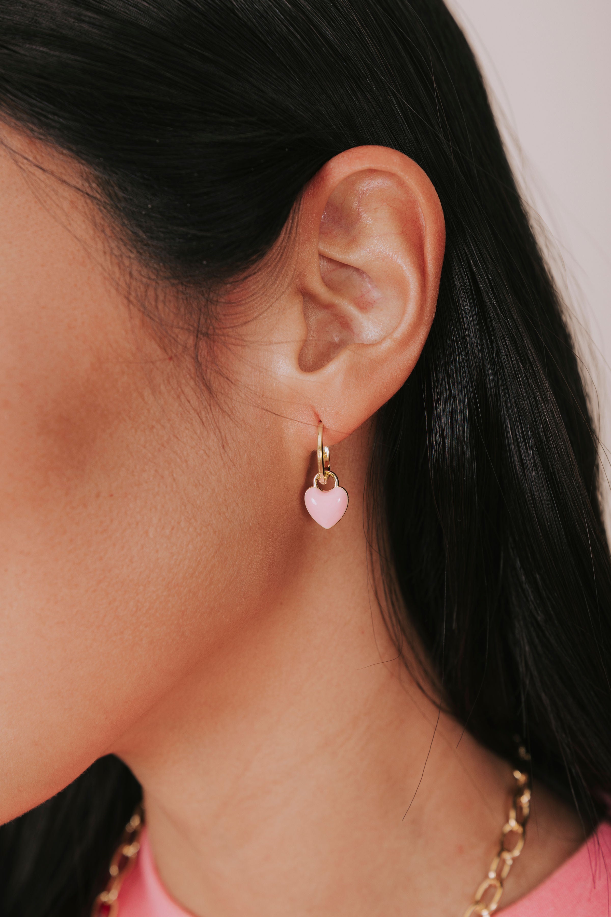 pink puff heart dangle hoop earring