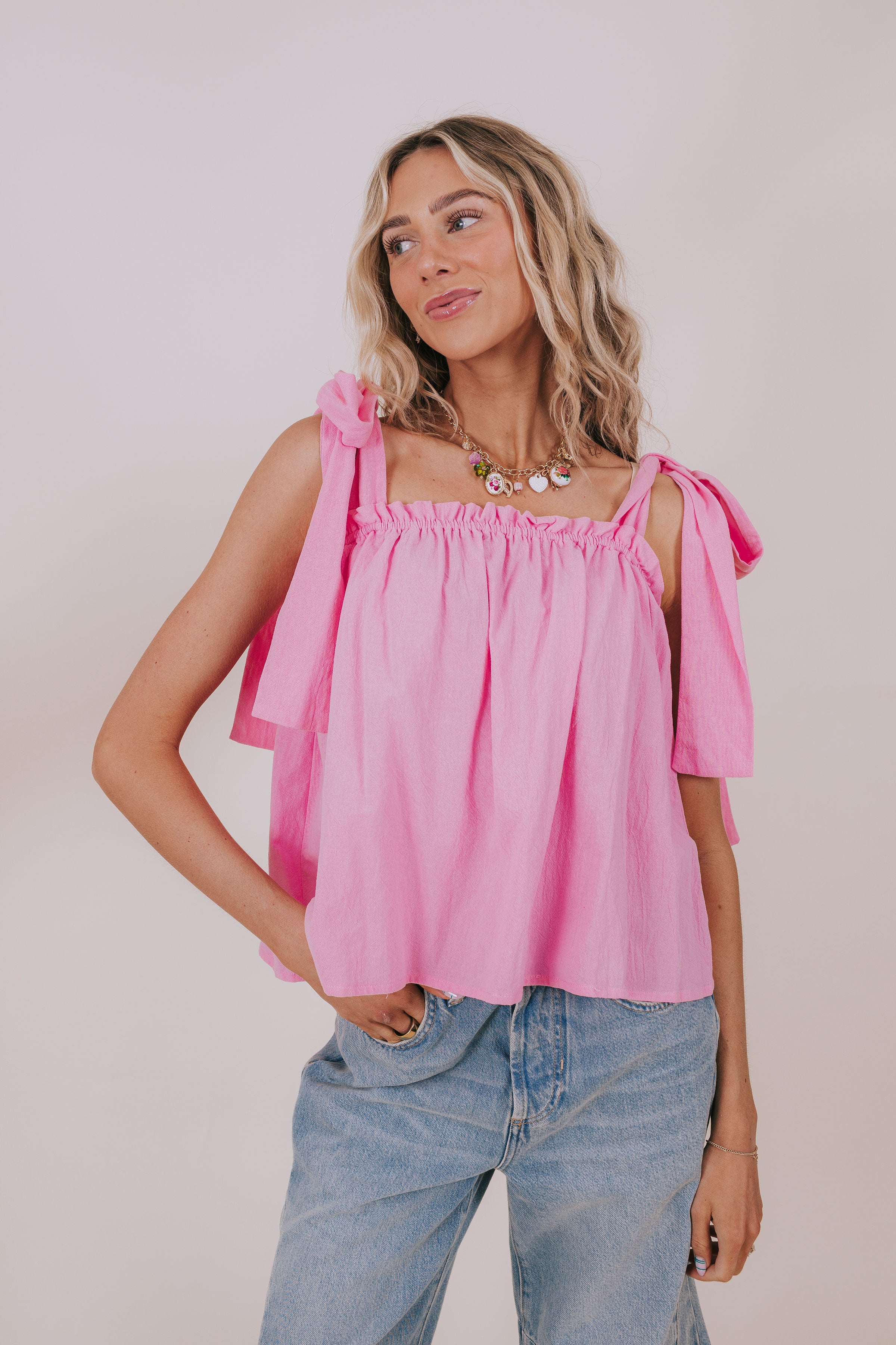 pink ribbon tie top front