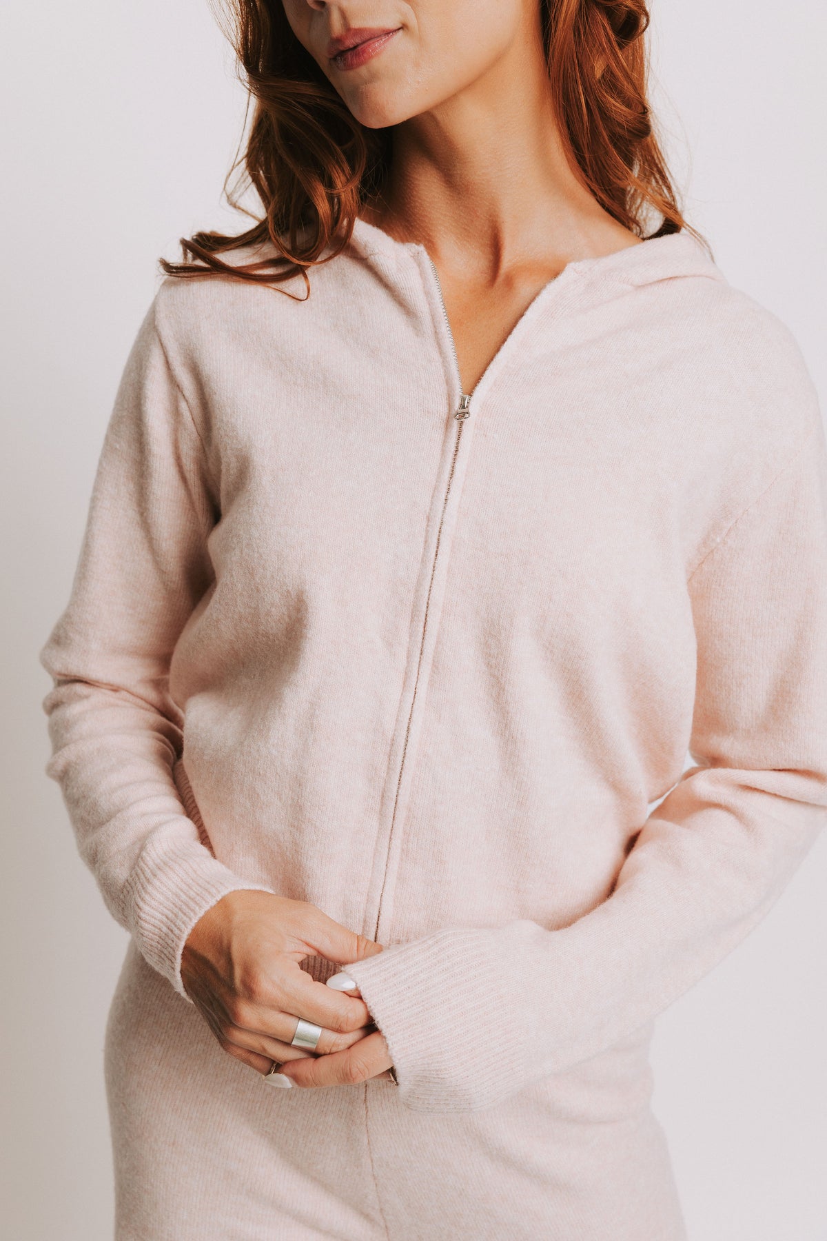 pink sweater style zip up jacket front