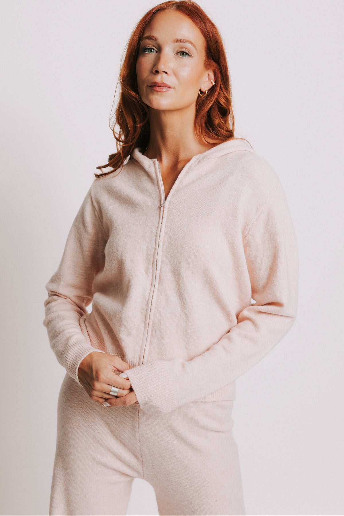 pink sweater style zip up jacket 