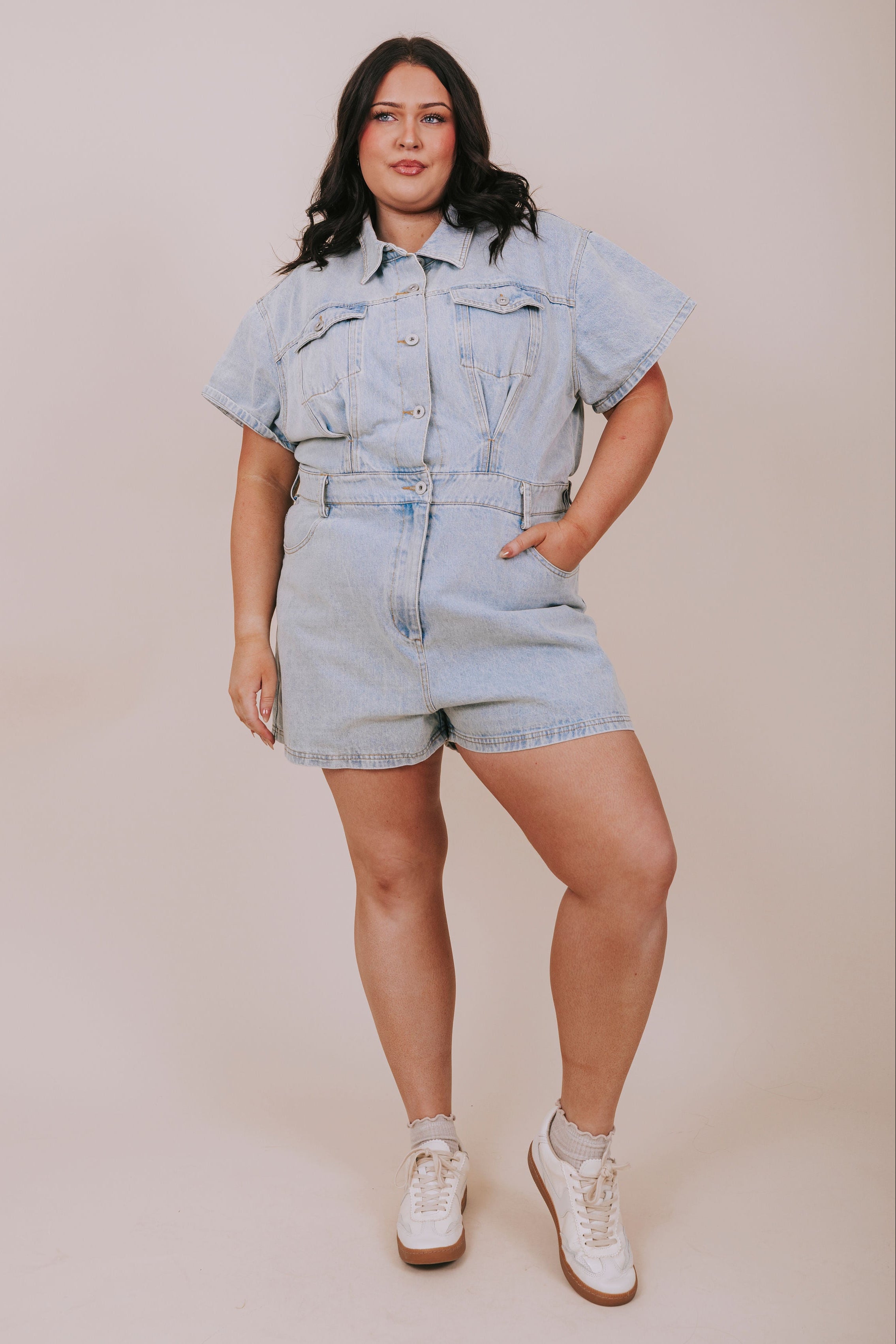 plus size denim utility romper full