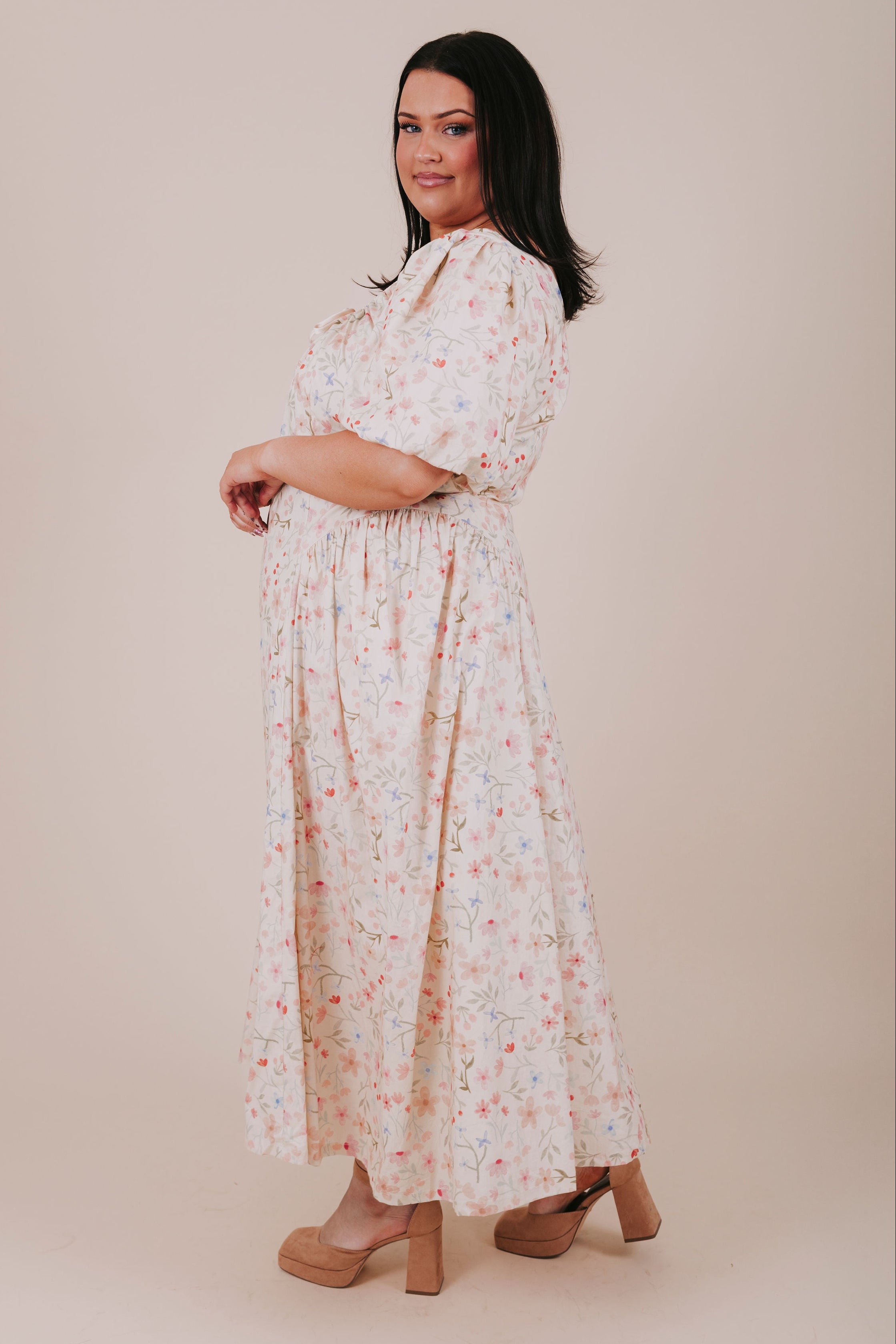 side gathered midi dress INCLUSIVE SIZING