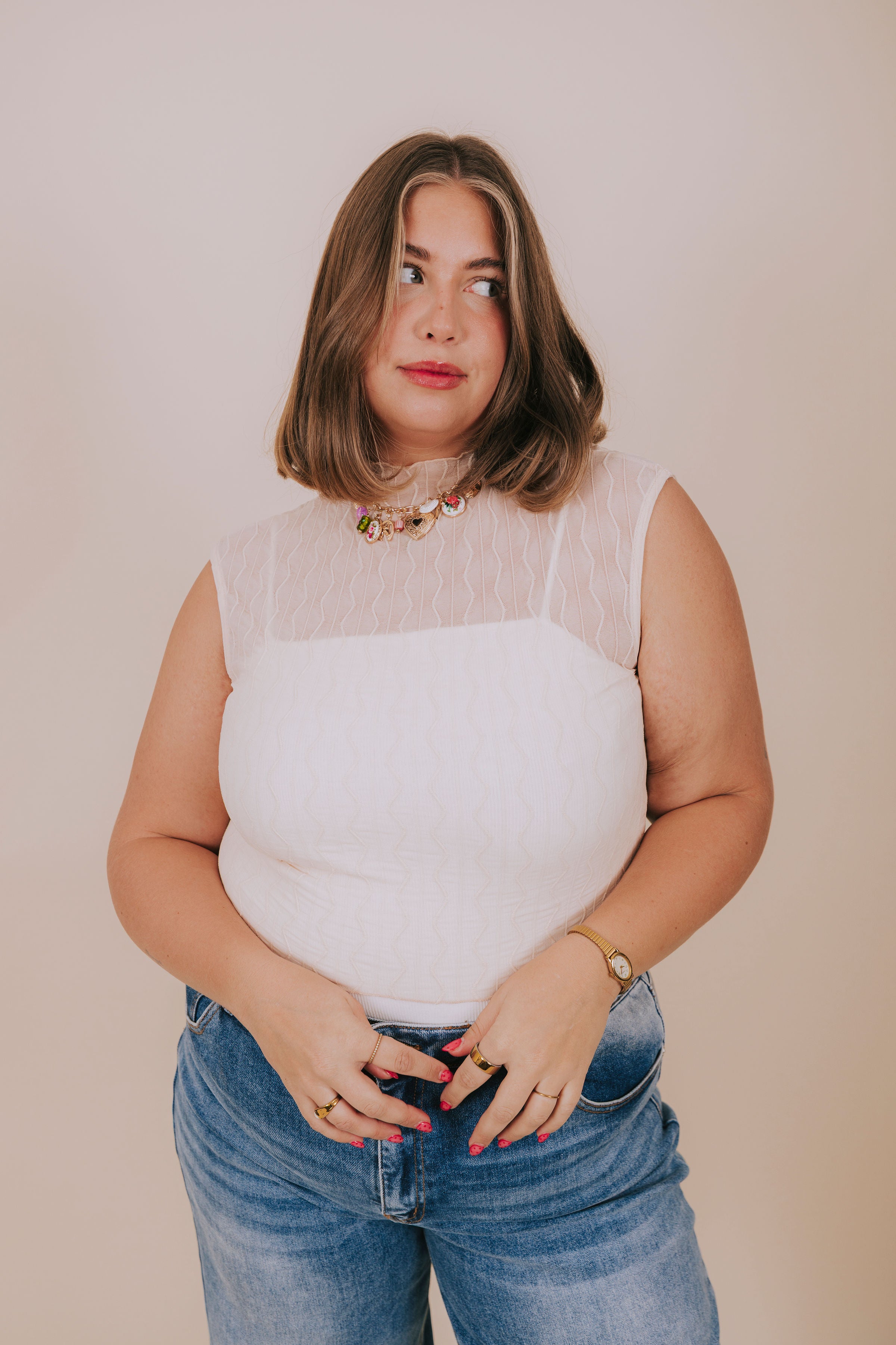 plus size mockneck cropped overlay tee front