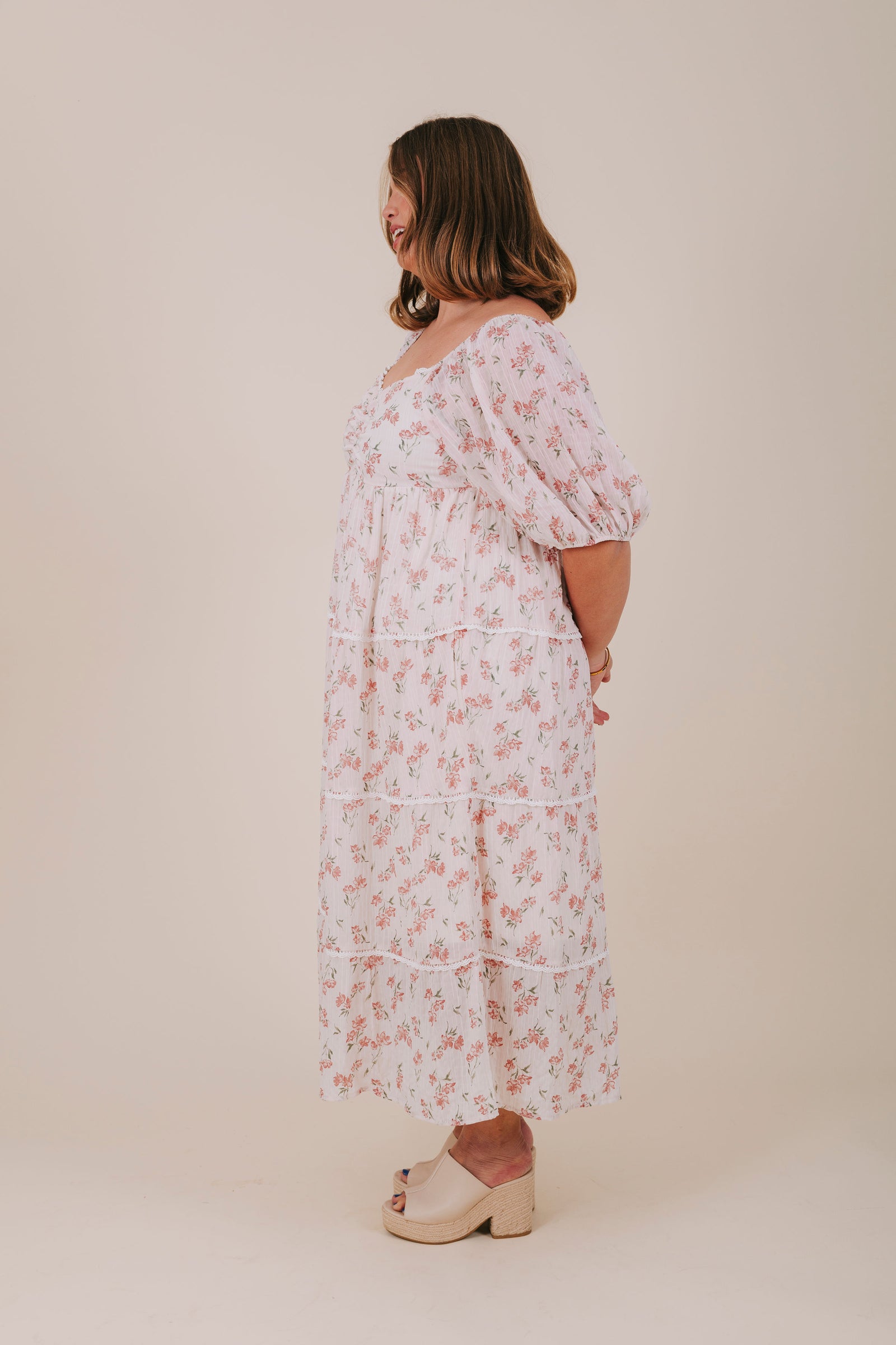 pink floral midi dress Sorana Cotton-Blend Midi Dress in Pink Shell Pansy Blush main image 1