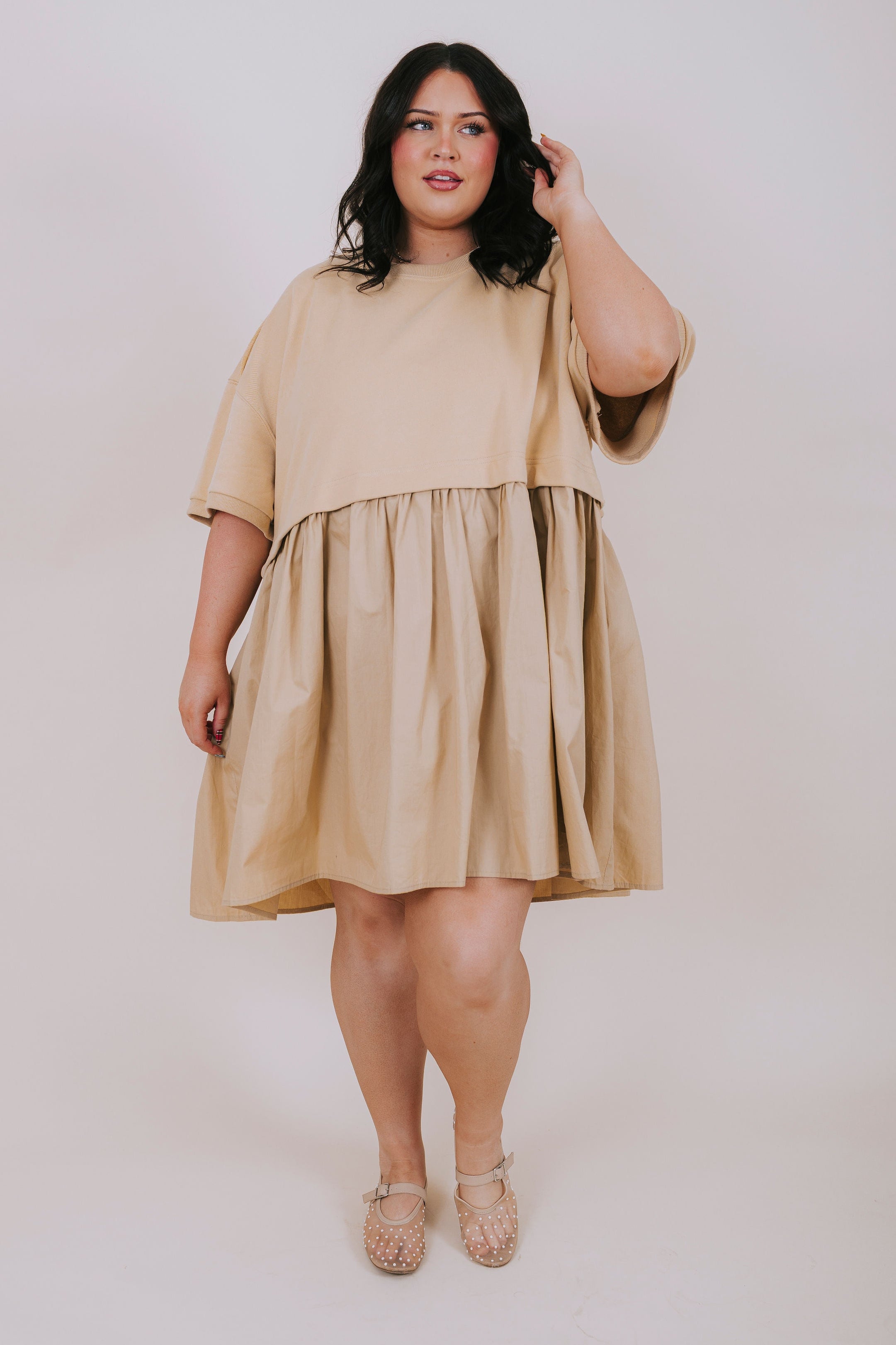 plus size sand t shirt knee length dress full