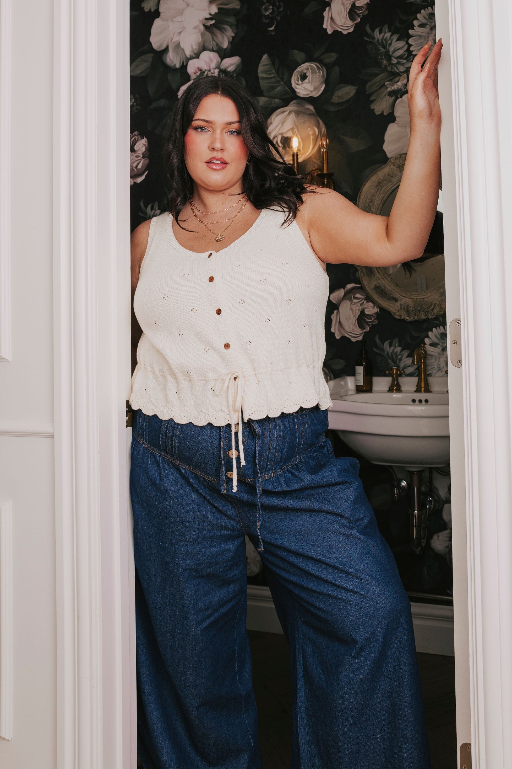 plus size ivory pointelle drawstring top lifestyle