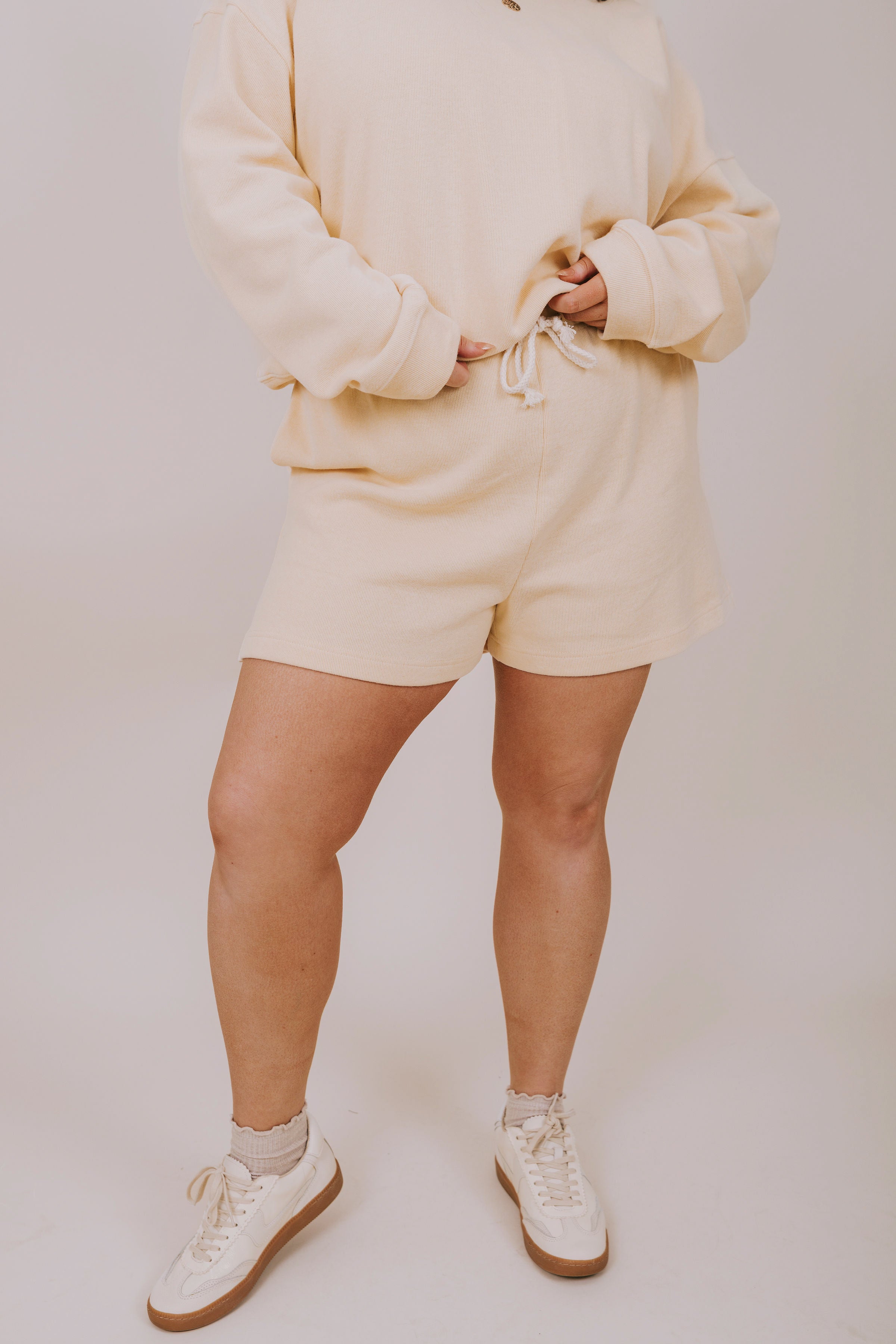 plus size yellow drawstring shorts front