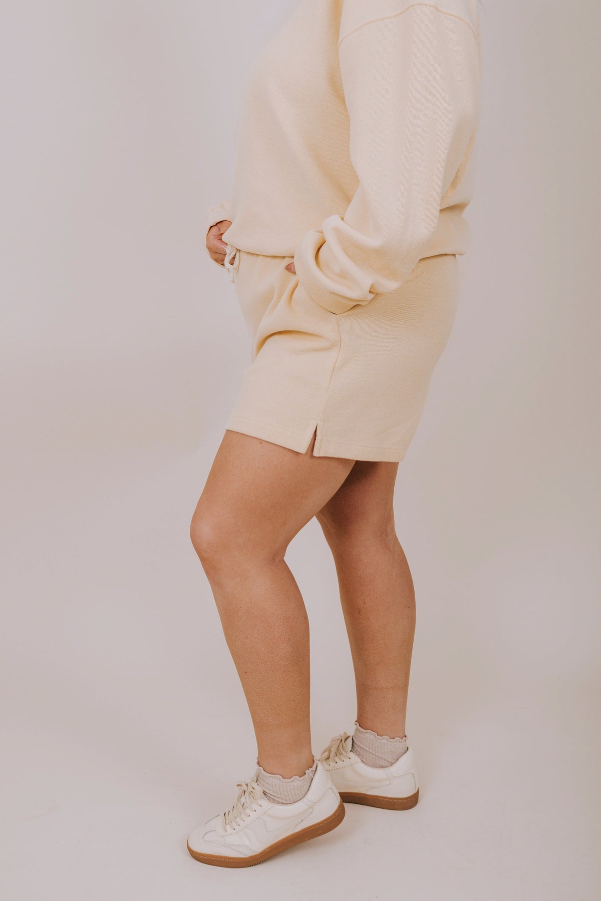 plus size yellow drawstring shorts side
