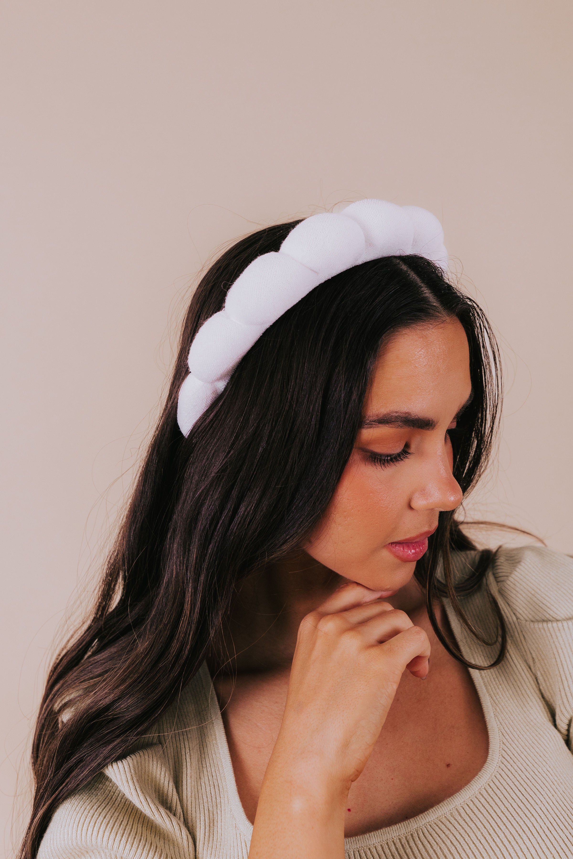 plush scalloped headband white 
