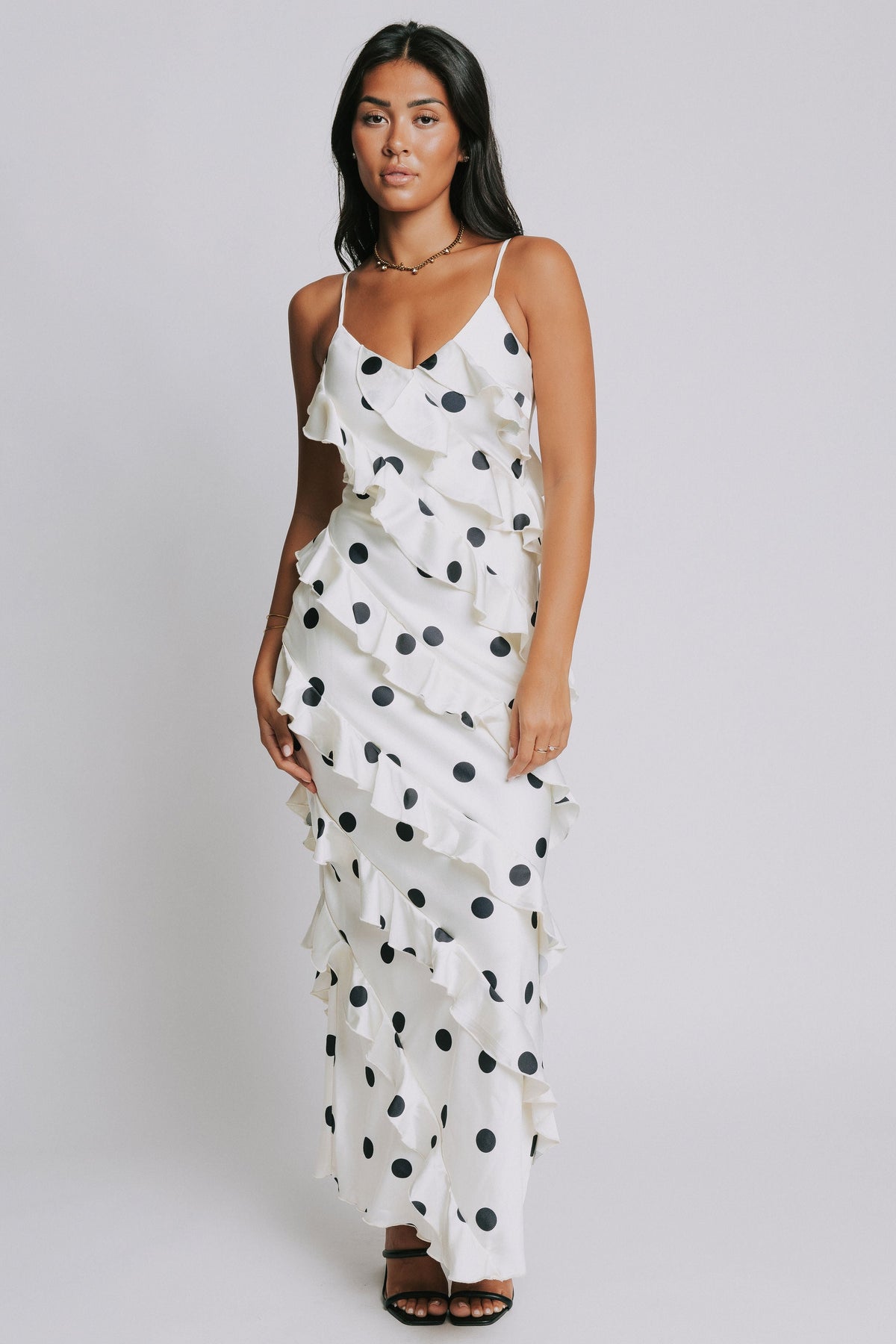 polka dot maxi dress with ruffles 1
