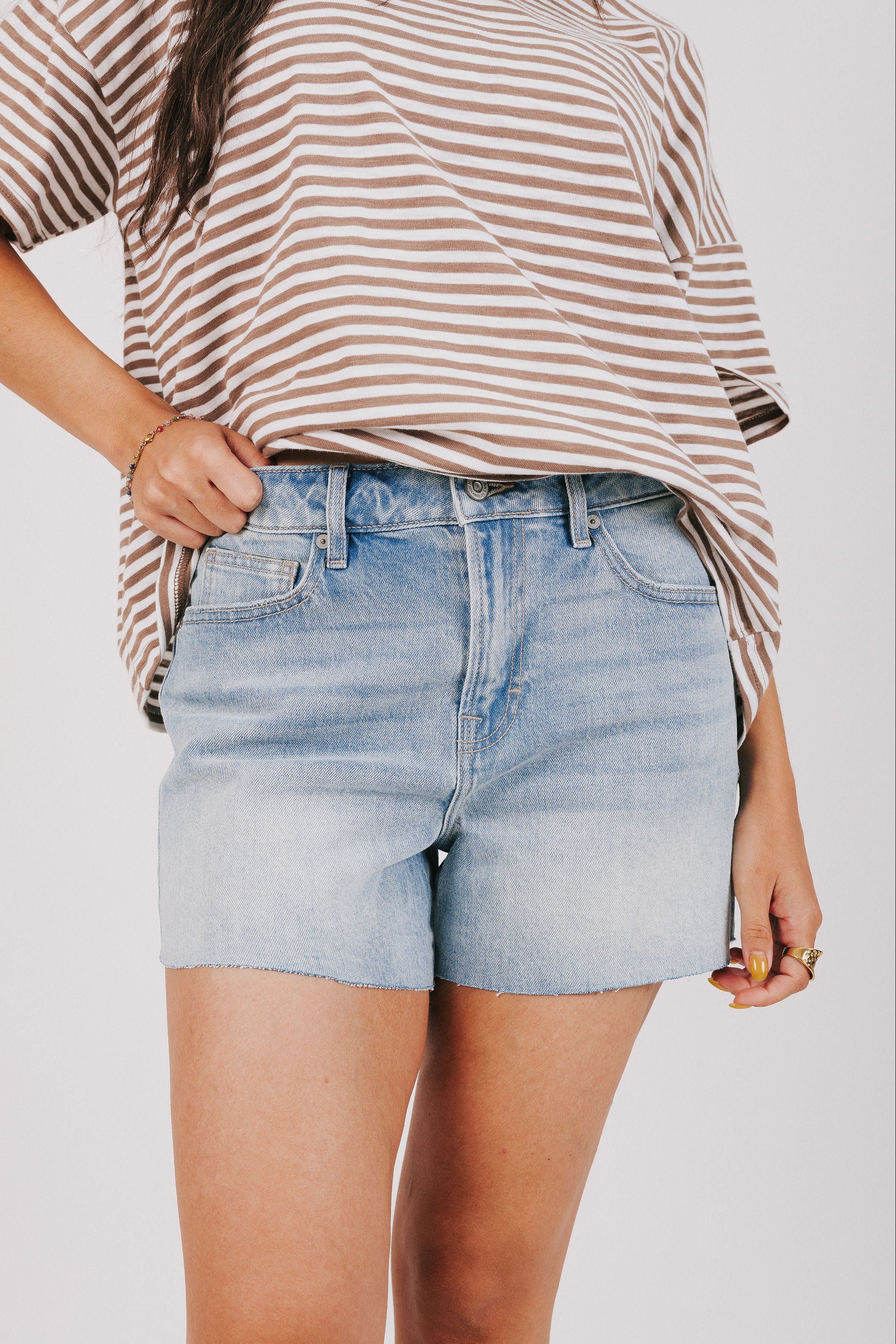 raw hem denim midi shorts front
