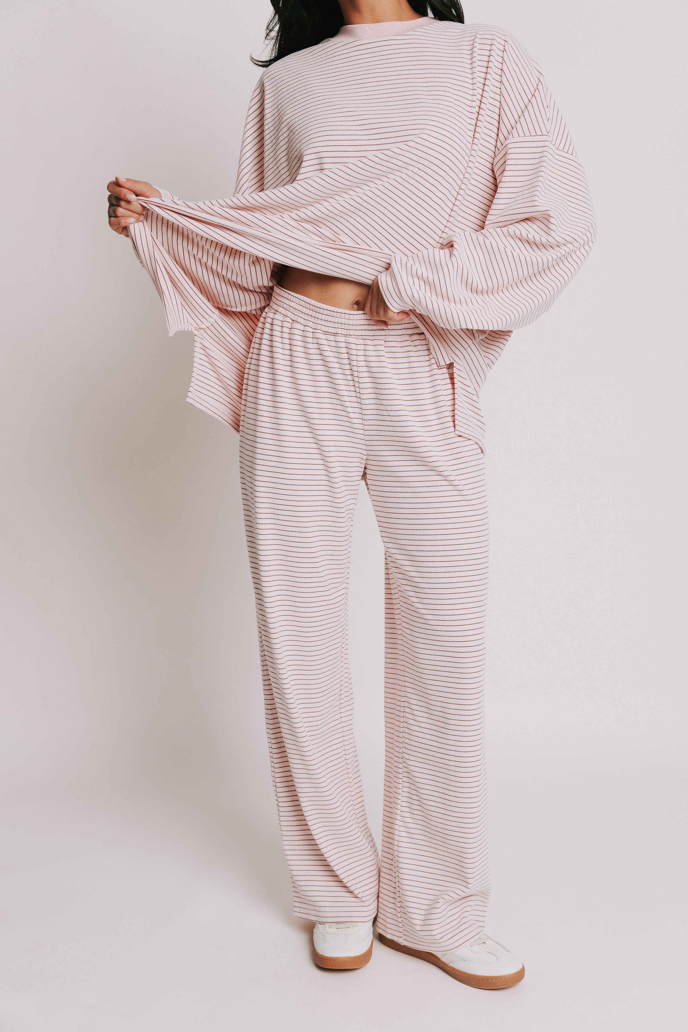 ribbed and striped lounge pants pink