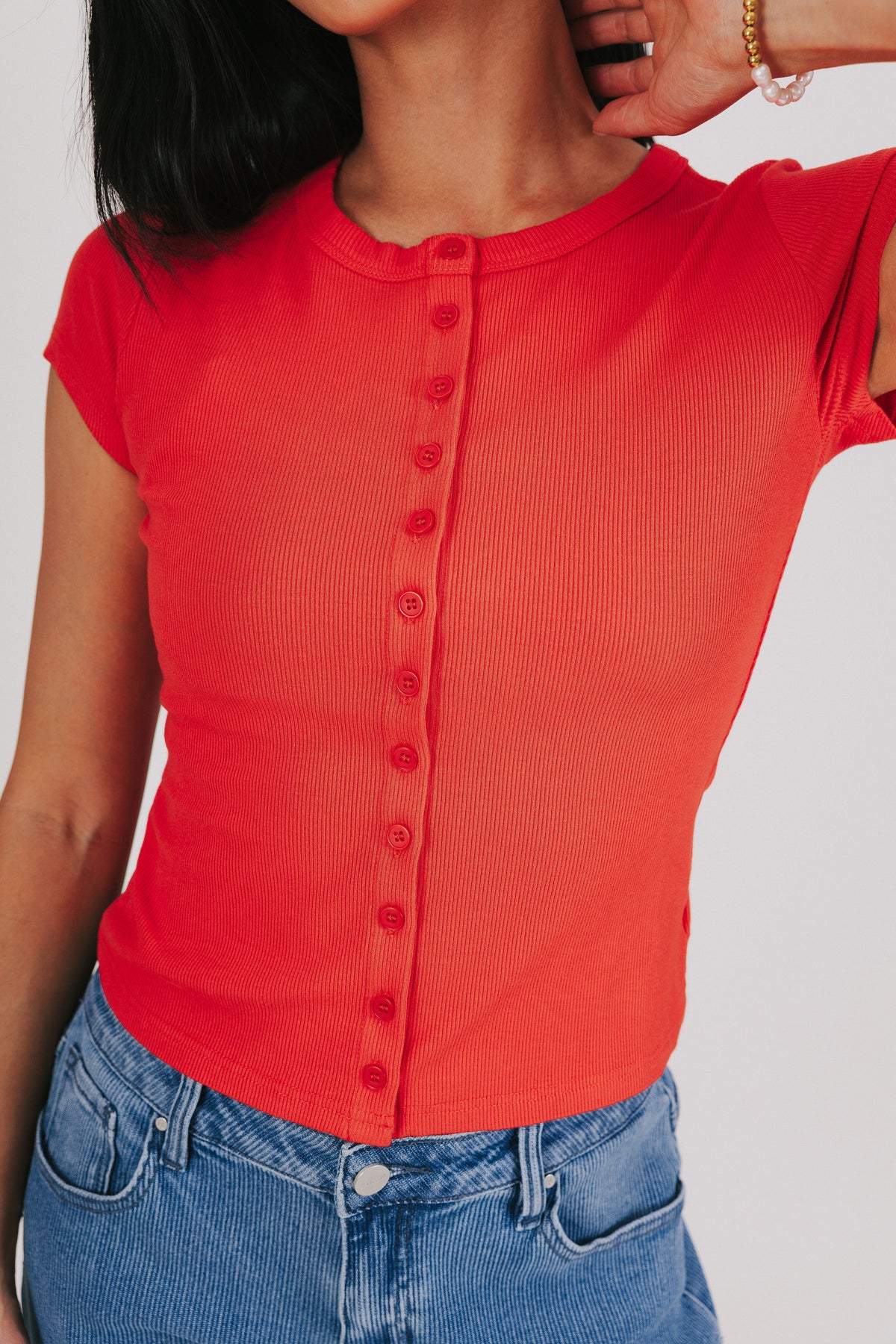 ribbed top with buttons red 